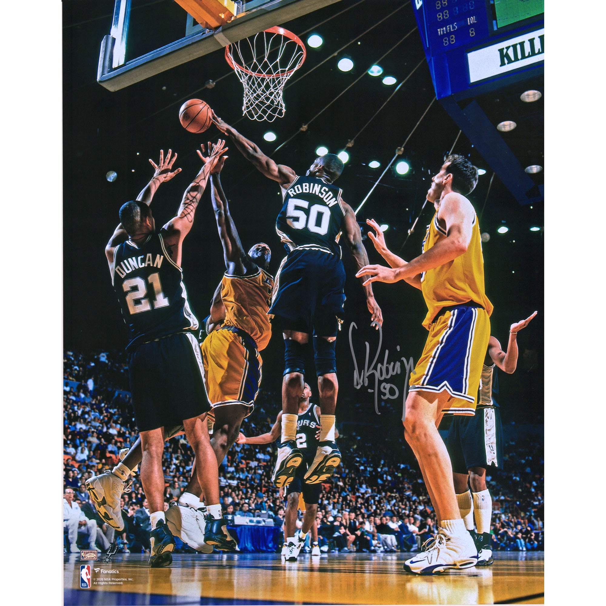 David Robinson San Antonio Spurs Autographed 16" x 20" Block vs. Los Angeles Lakers Photograph