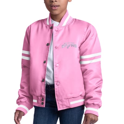  San Antonio Spurs Starter Girls Youth Fashion Script Full-Snap Varsity Jacket - Pink