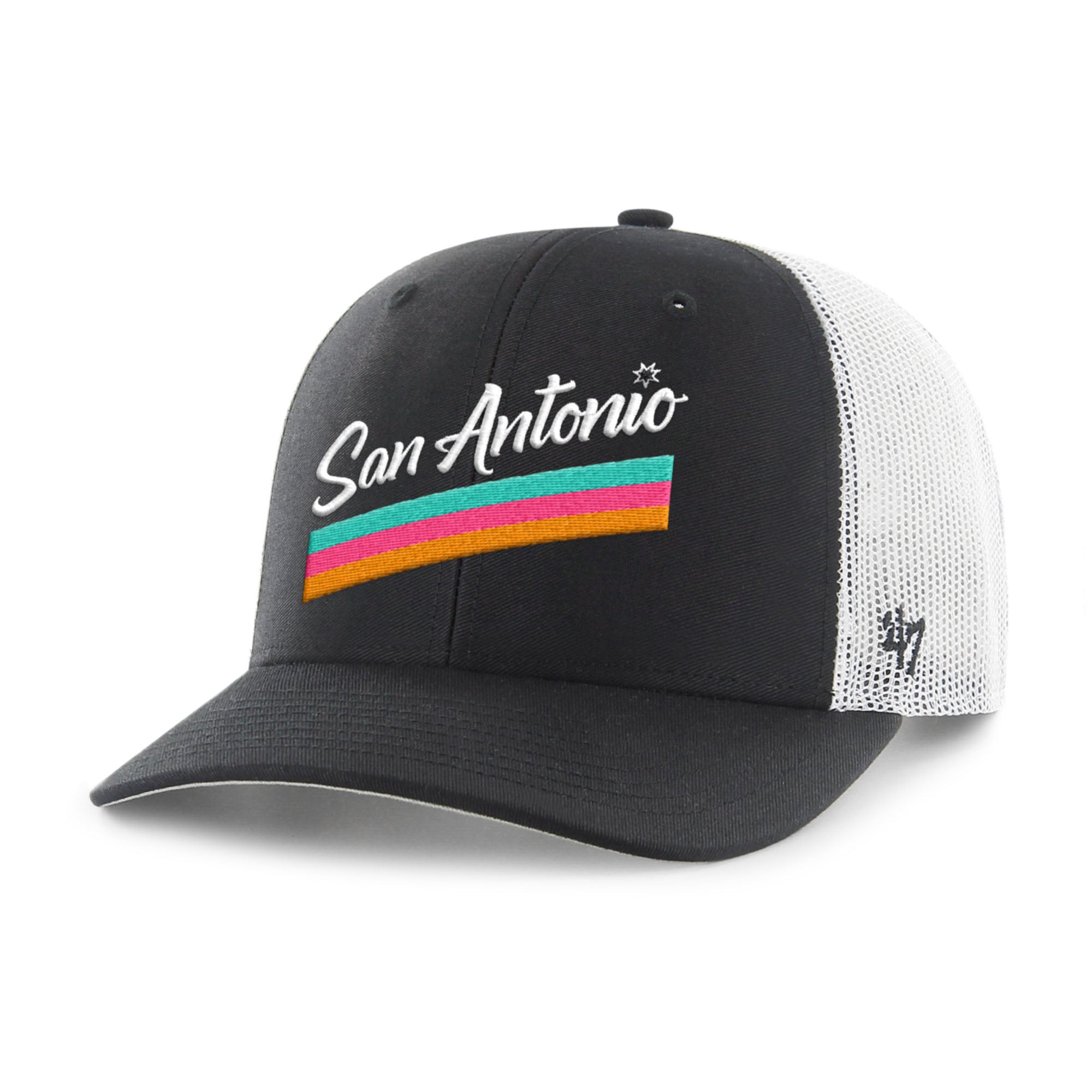 Men's '47 Black San Antonio Spurs Hardwood Classics Trucker Adjustable Hat