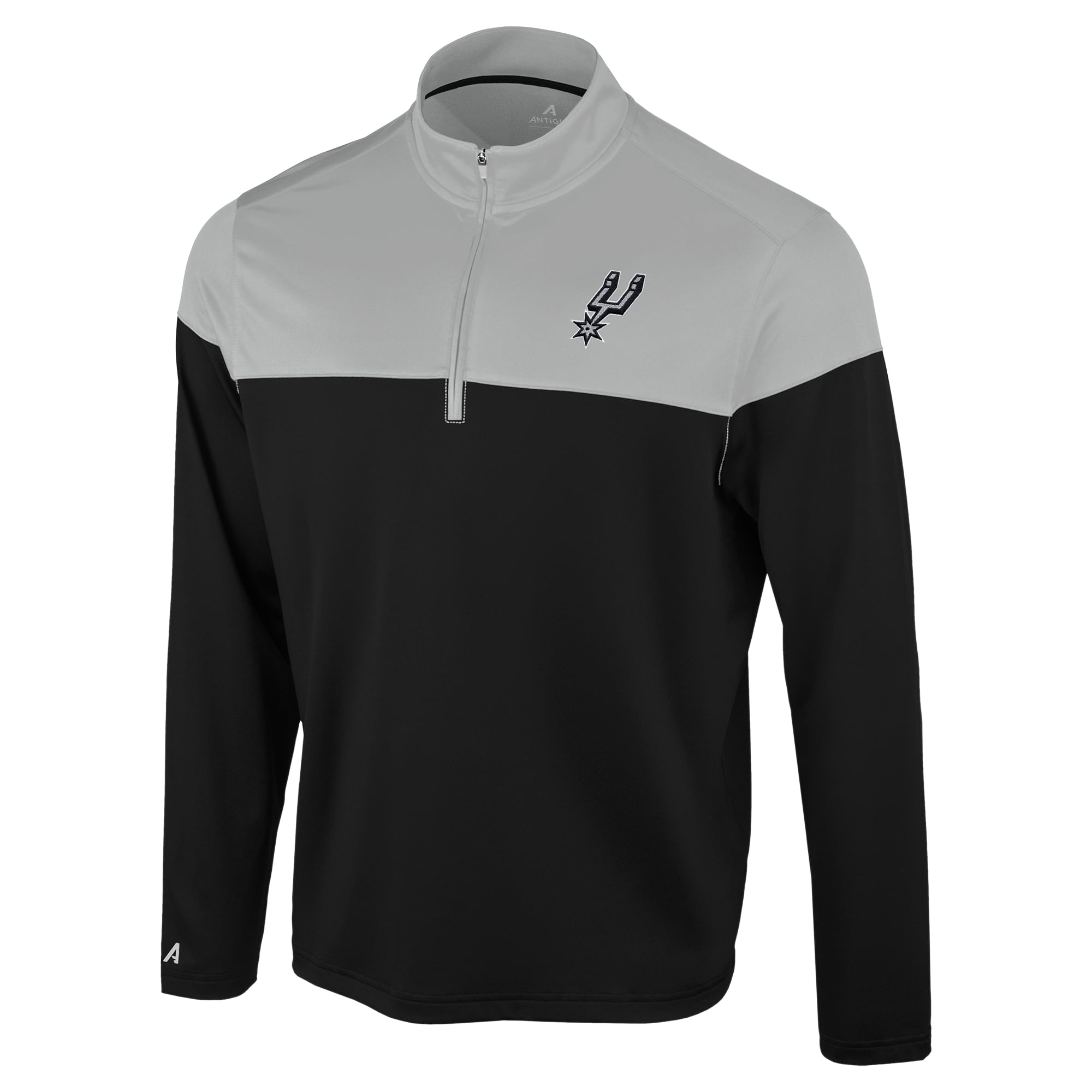 Men's Antigua Black/Gray San Antonio Spurs Hinder Quarter-Zip Pullover