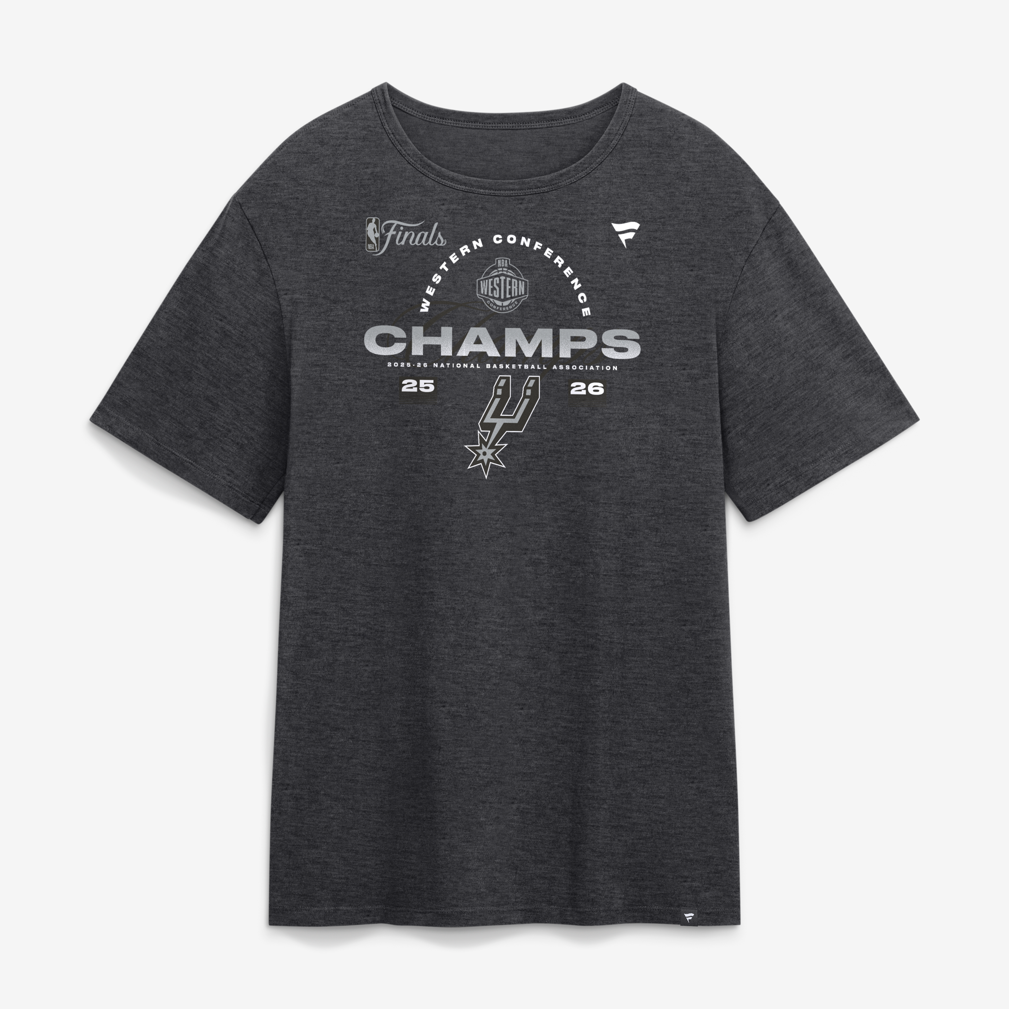 Men's Fanatics Heather Charcoal San Antonio Spurs 2026 NBA Western Conference Champions Roster T-Shirt