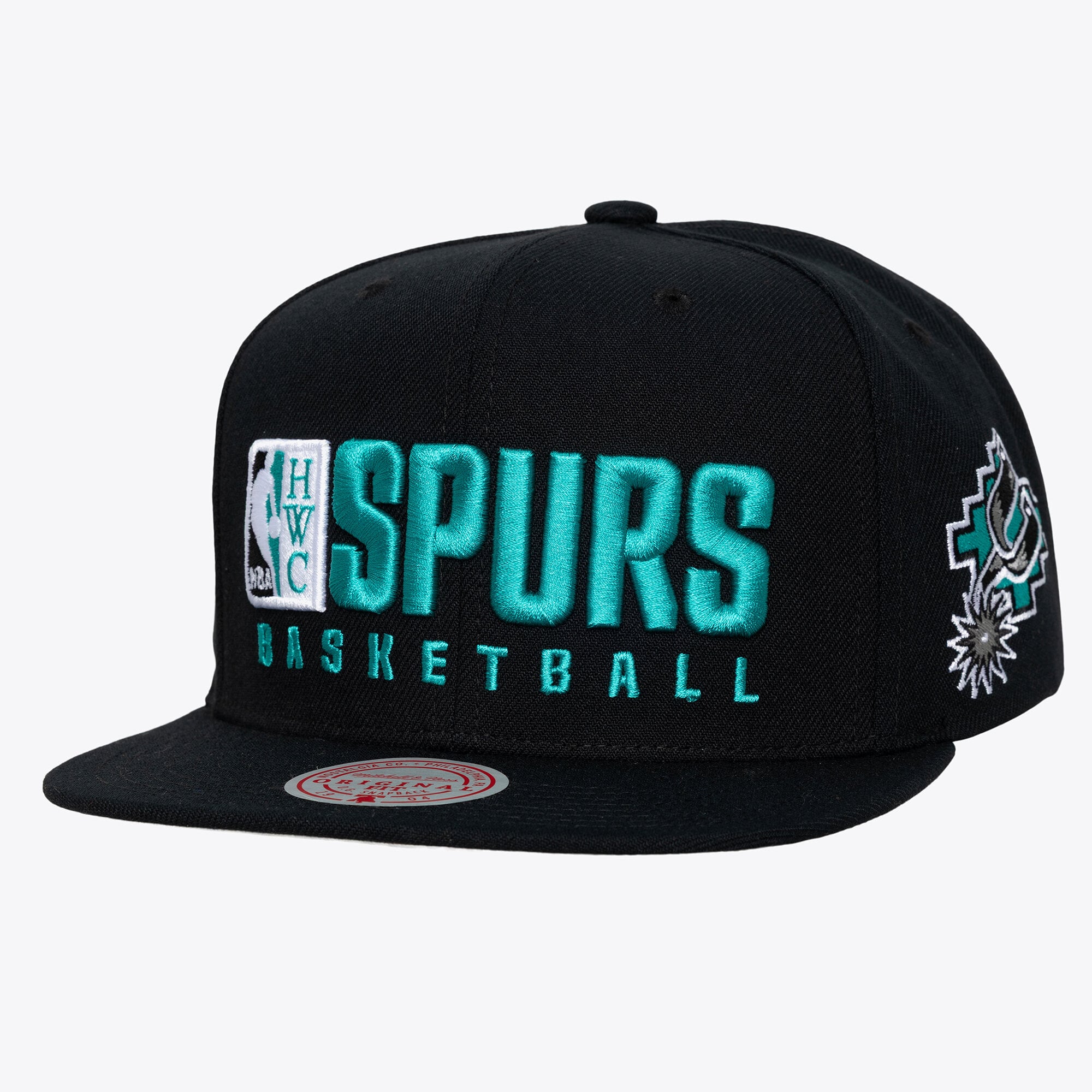 Casquette snapback Mitchell & Ness noire San Antonio Spurs Hardwood Classics Old School à texte empilé pour homme