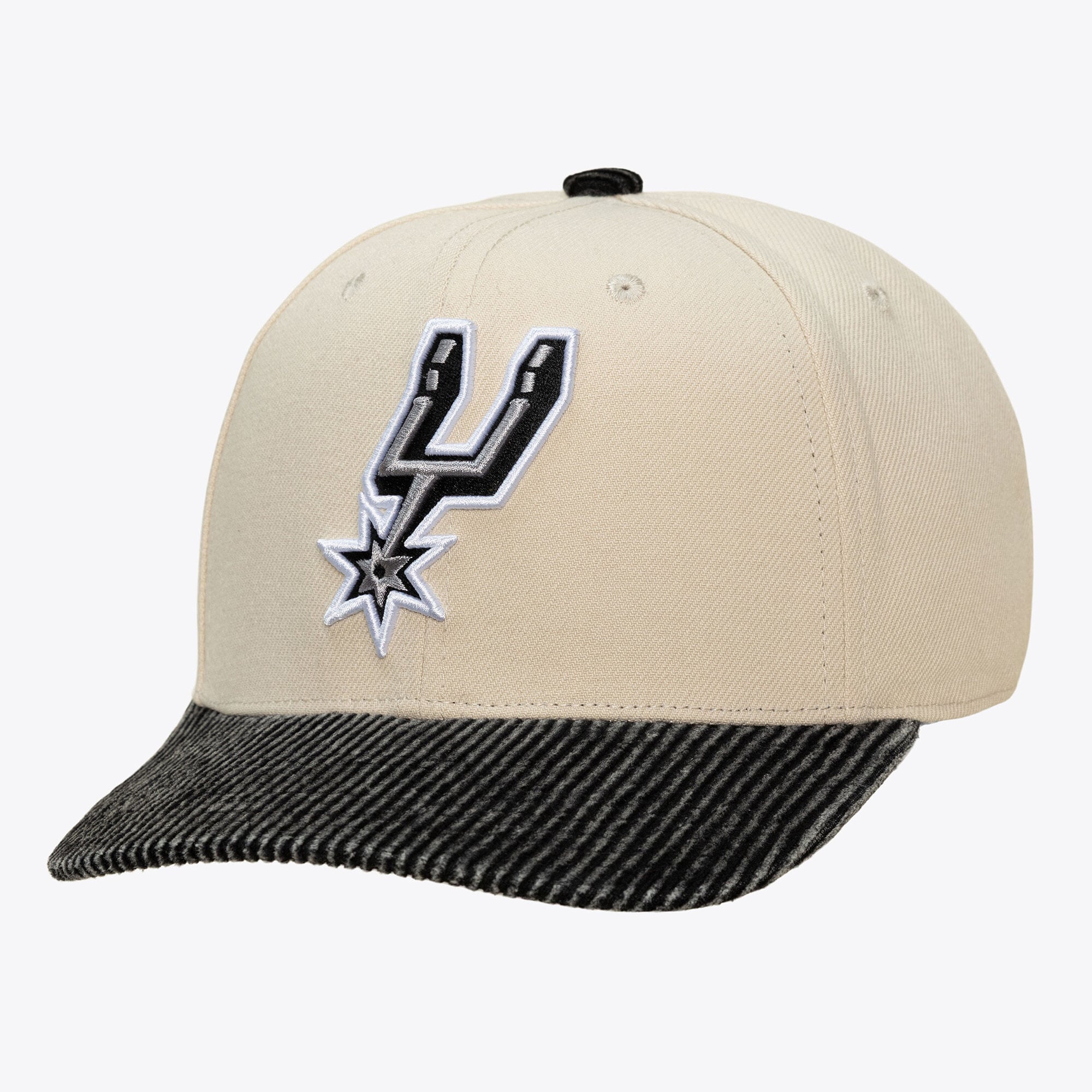 Men's San Antonio Spurs Mitchell & Ness Cream/Black Washed Corduroy Pro Crown Snapback Hat