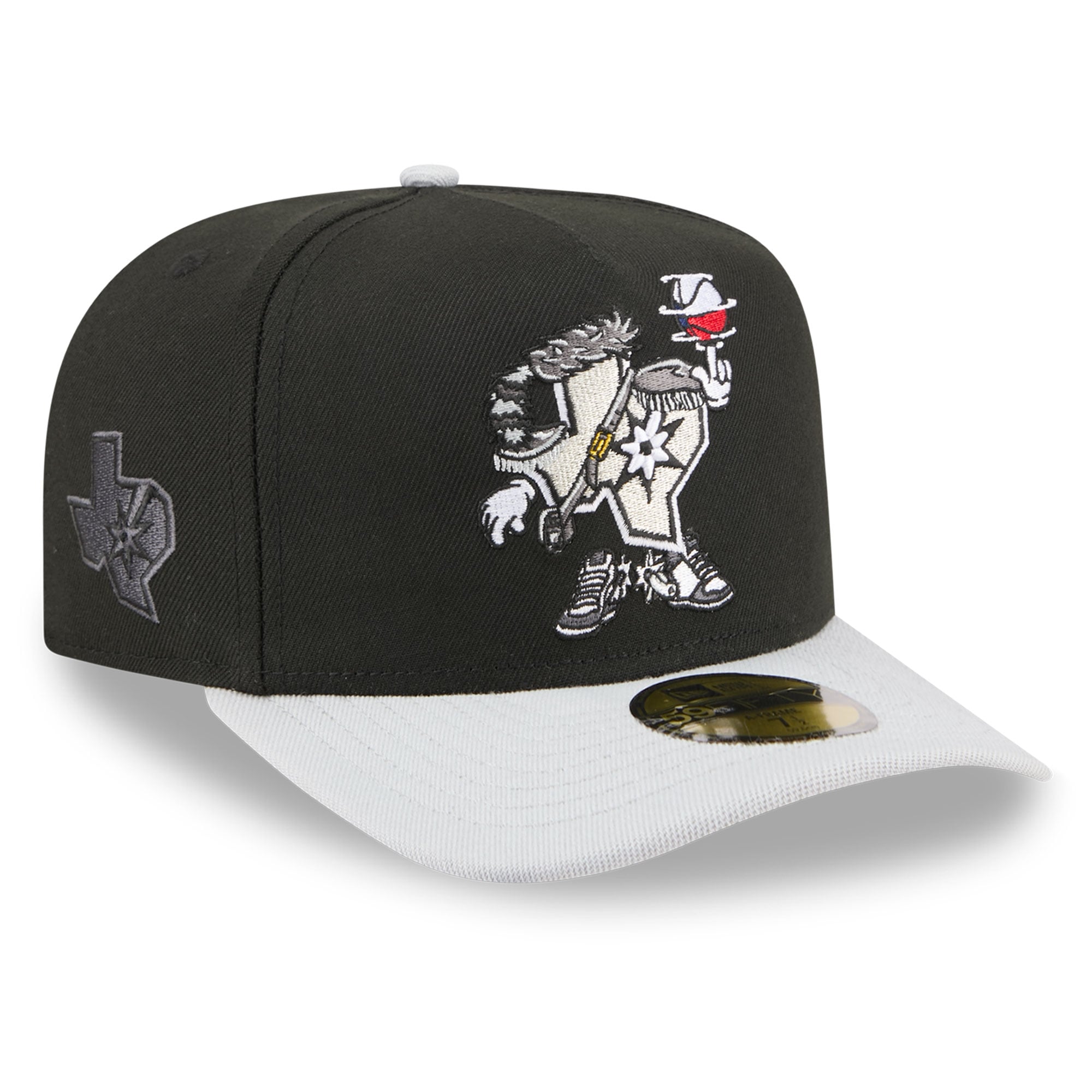 Men's San Antonio Spurs  New Era Black Injection Cartoon Logo A-Frame 59FIFTY Fitted Hat