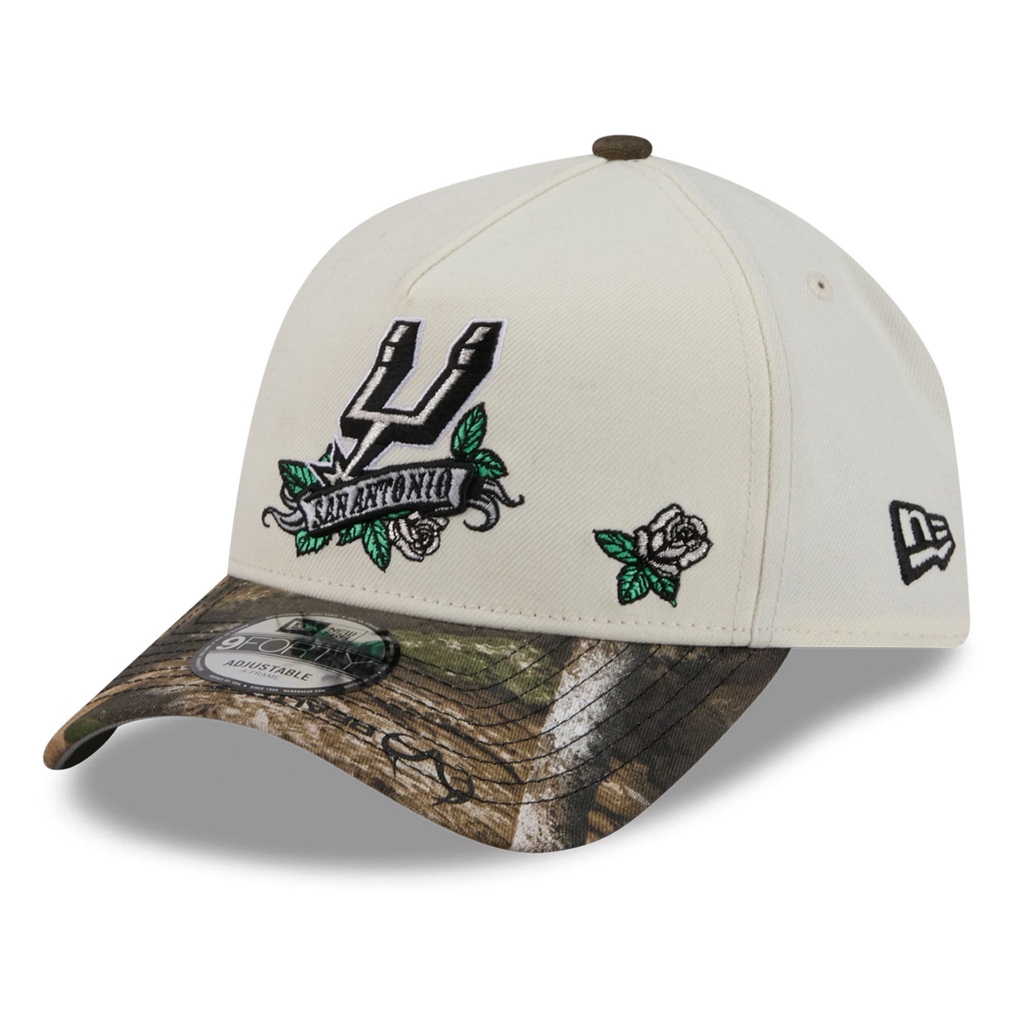 Casquette ajustable New Era crème/camouflage San Antonio Spurs Rose Banner 9FORTY pour homme