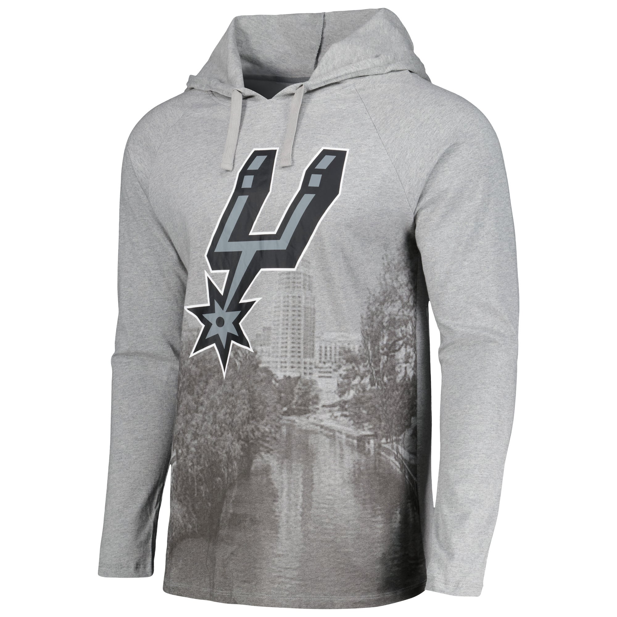 T-shirt à capuche manches longues Stadium Essentials pour hommes, gris chiné, San Antonio Spurs Atrium Raglan