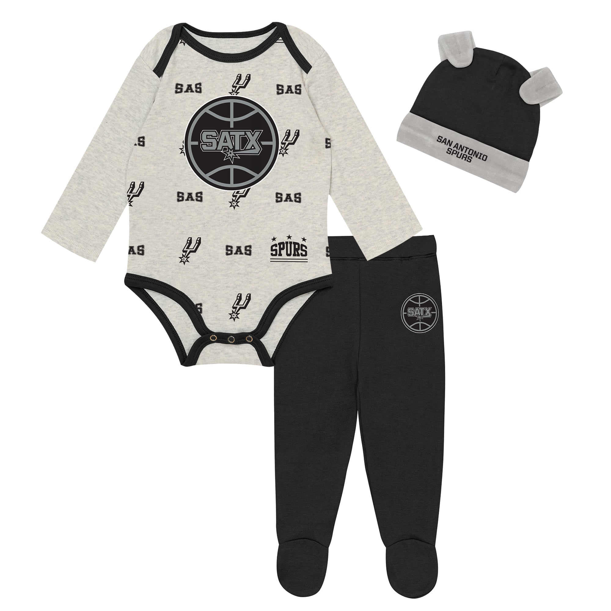 Ensemble body, pantalon et bonnet à revers Outerstuff San Antonio Spurs pour nouveau-né bébé