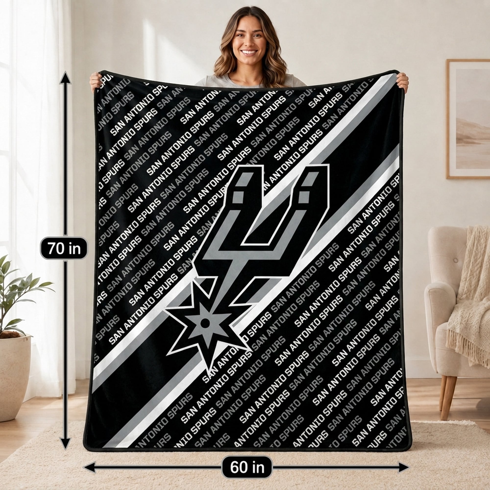 Pegasus San Antonio Spurs 60" x 70" Diagonal Lined Wordmark Ultra Soft Blanket