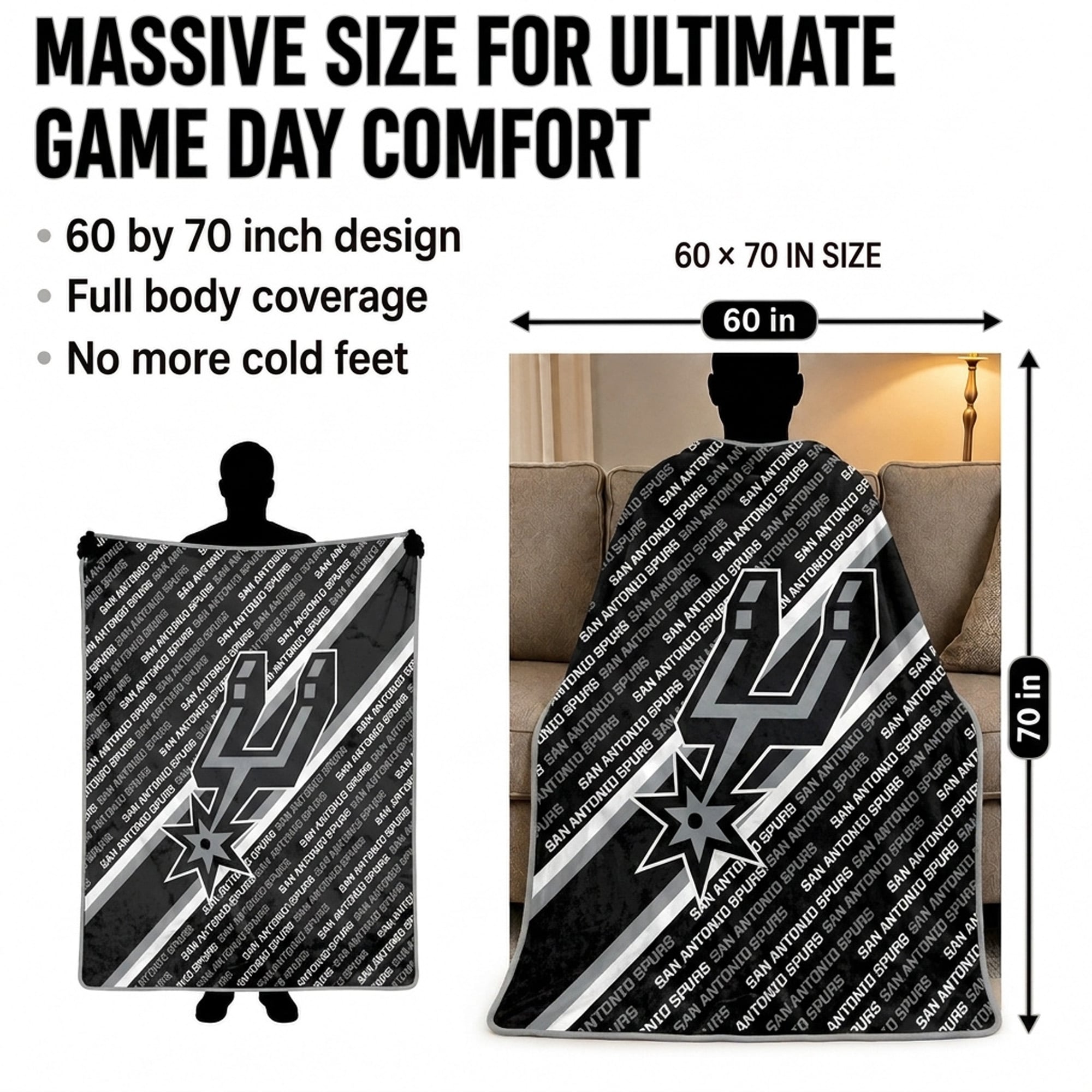 Pegasus San Antonio Spurs 60" x 70" Diagonal Lined Wordmark Ultra Soft Blanket