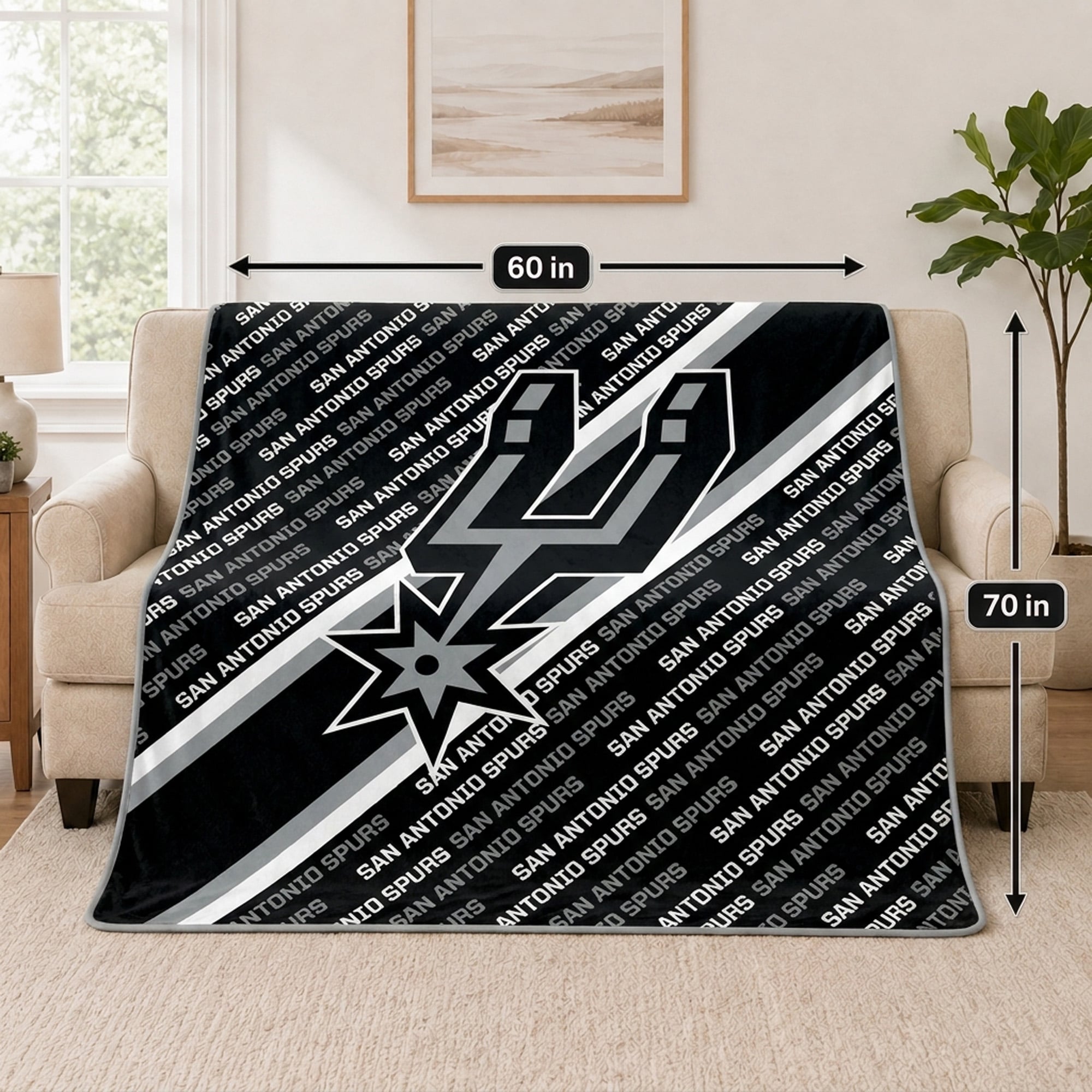 Pegasus San Antonio Spurs 60" x 70" Diagonal Lined Wordmark Ultra Soft Blanket