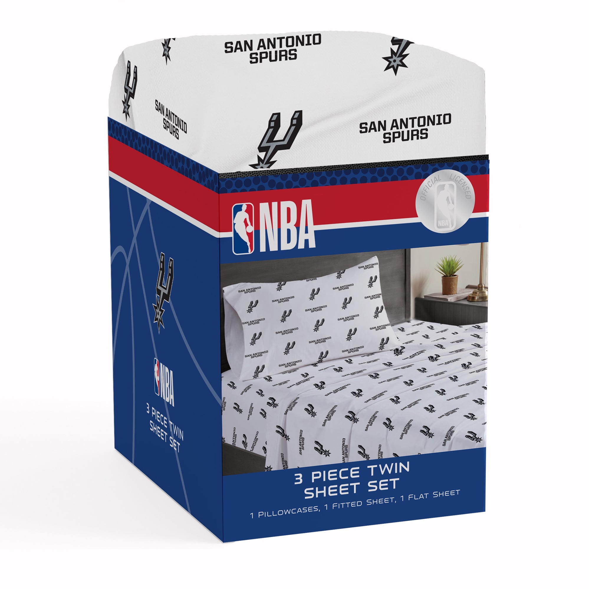 Ensemble de draps trois pièces Pegasus San Antonio Spurs pour lit simple
