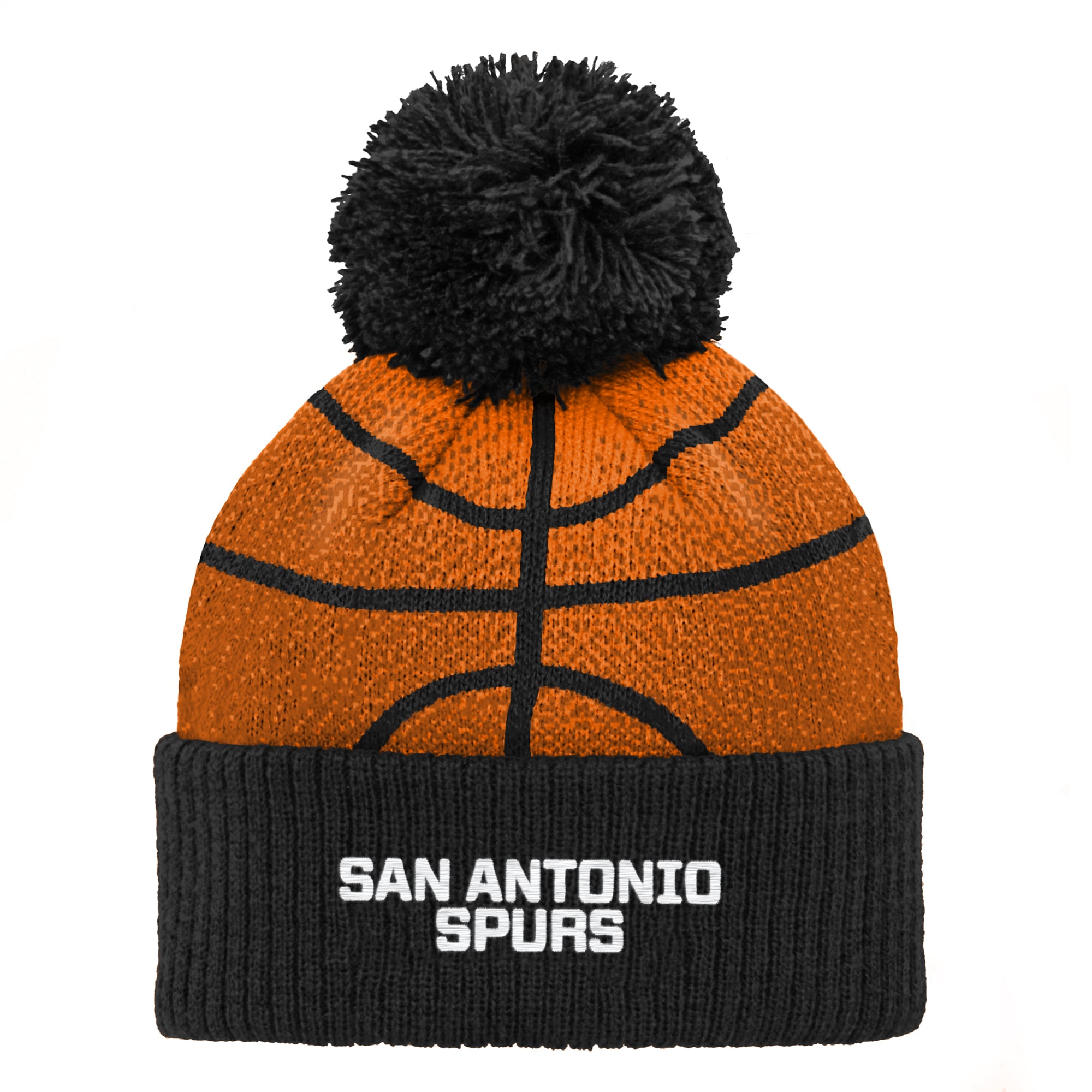 Bonnet tricoté à revers avec pompon, motif tête de basketteur des San Antonio Spurs, pour enfants d'âge préscolaire