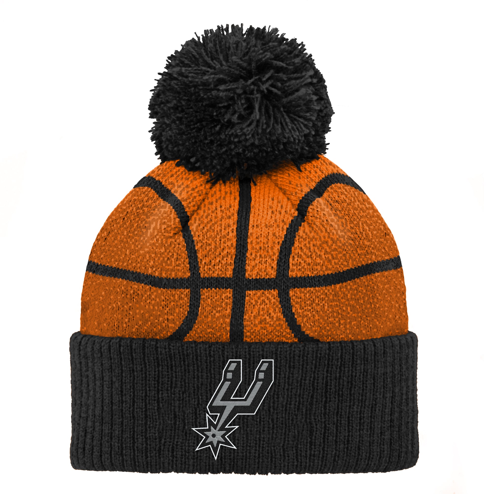 Bonnet tricoté à revers avec pompon, motif tête de basketteur des San Antonio Spurs, pour enfants d'âge préscolaire