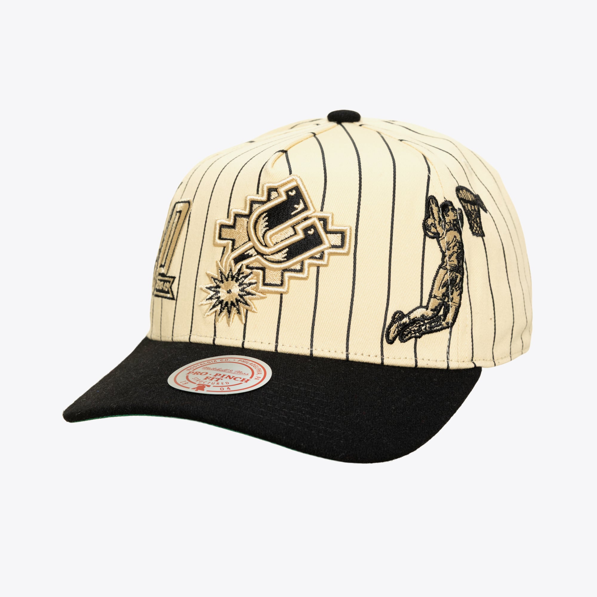 San Antonio Spurs Cream/Black Hardwood Classics Retro Roots Stripe Pro Pinch Snapback Hat