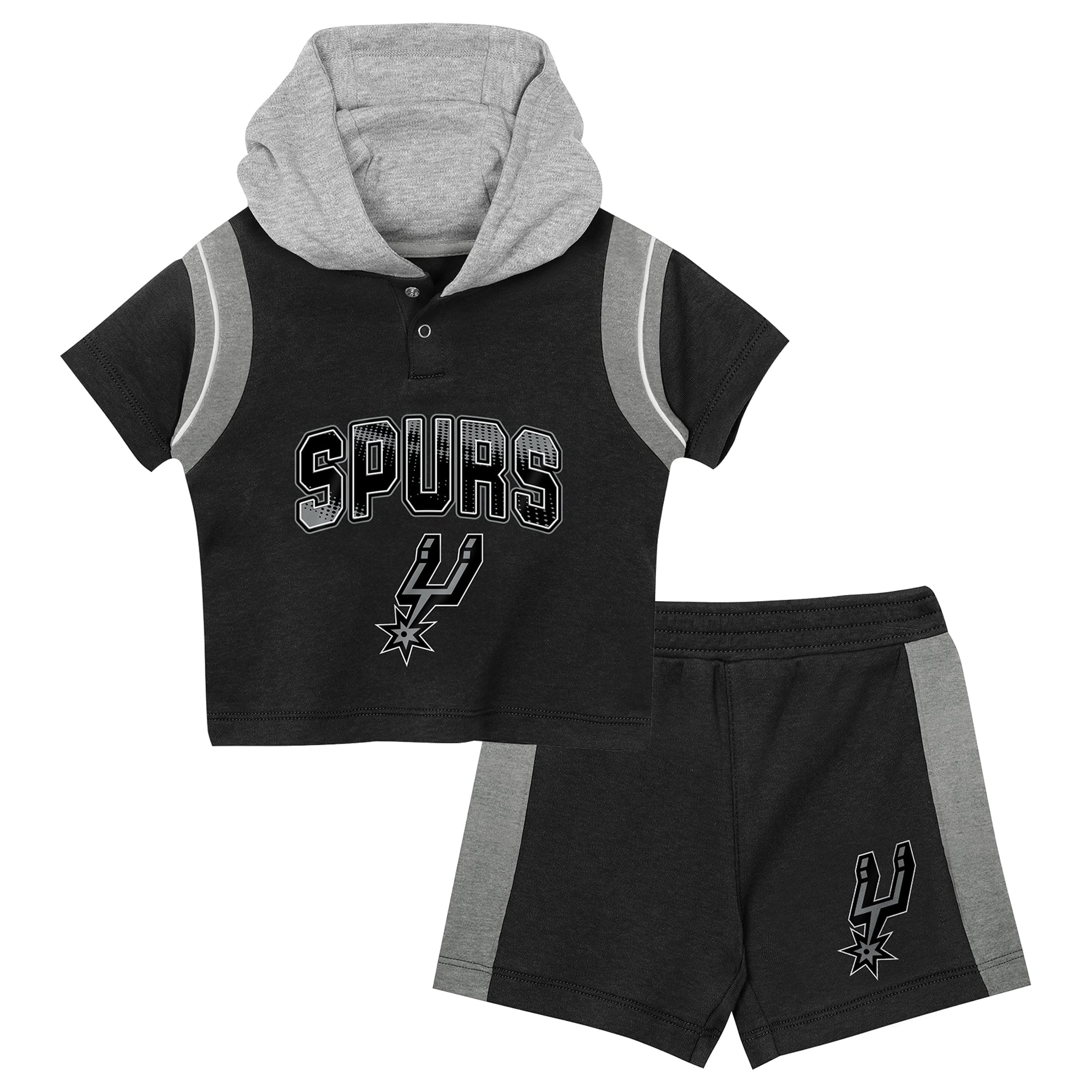 Toddler Outerstuff Black San Antonio Spurs Get Back Short Sleeve Hoodie & Shorts Two-Pack Set