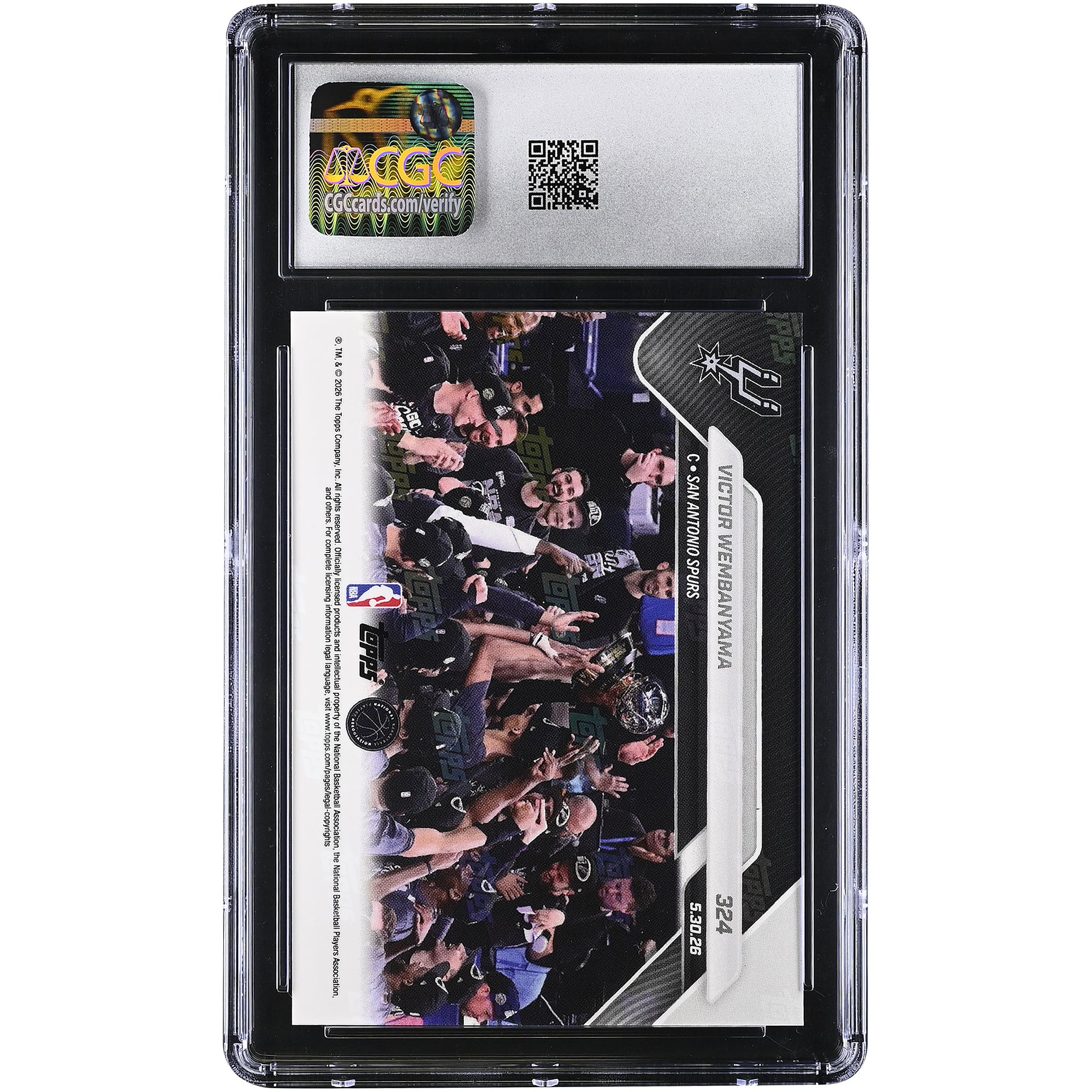 Carte Victor Wembanyama San Antonio Spurs 2025-26 Topps Now 2026 MVP de la finale de la Conférence Ouest NBA n° 324, authentifiée CGC MINT+ 9.5
