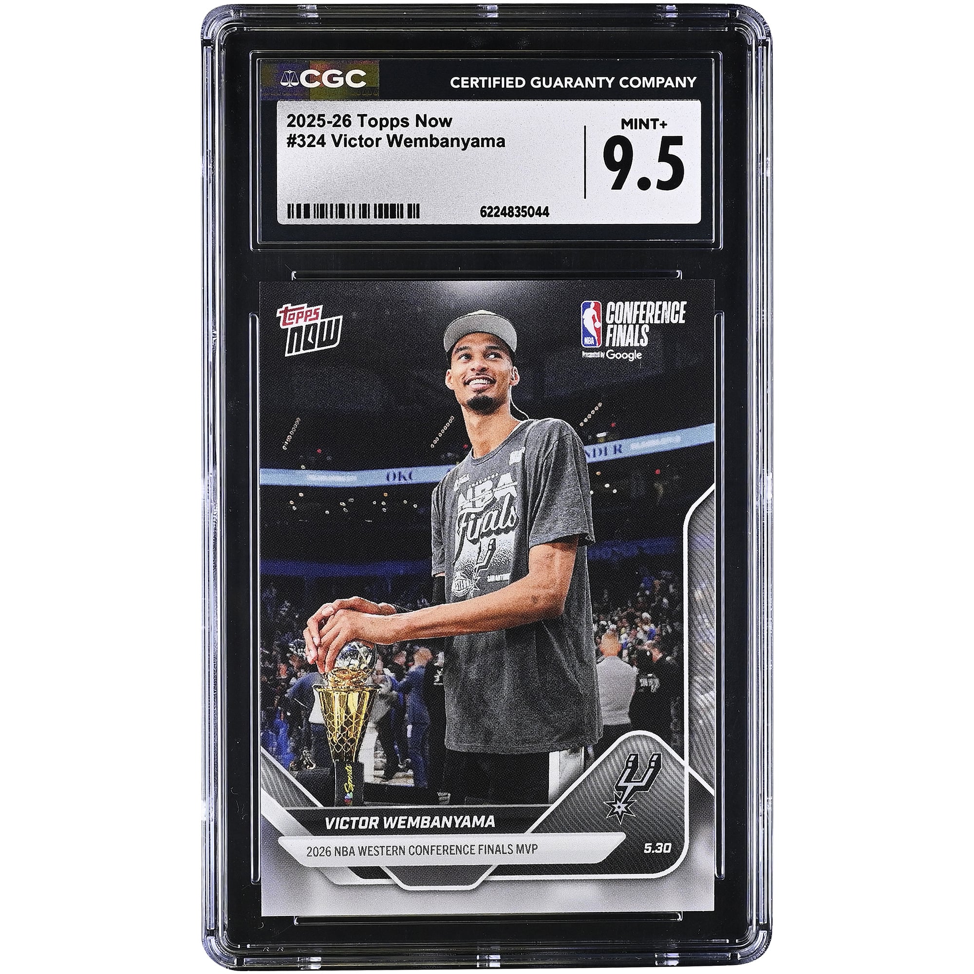 Carte Victor Wembanyama San Antonio Spurs 2025-26 Topps Now 2026 MVP de la finale de la Conférence Ouest NBA n° 324, authentifiée CGC MINT+ 9.5
