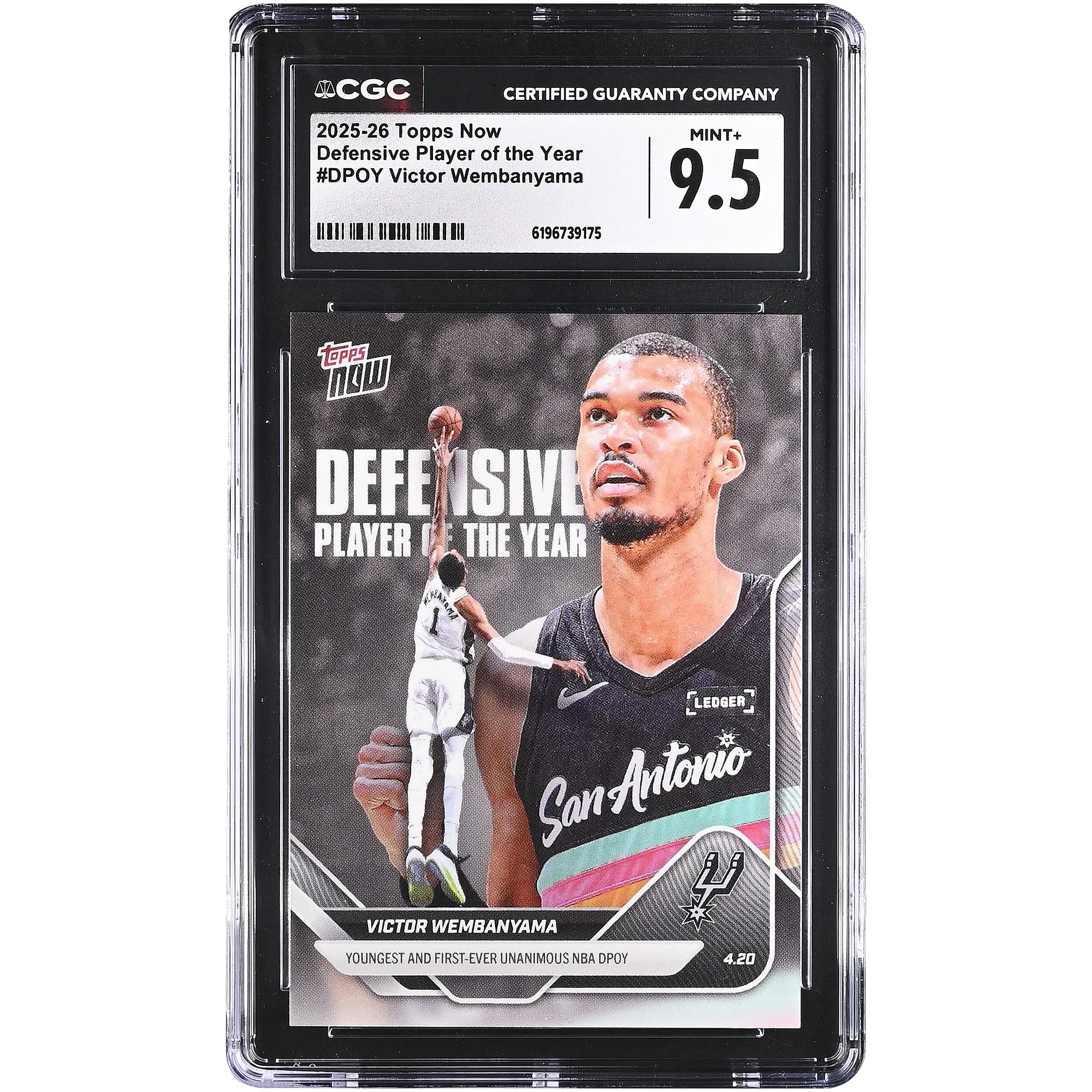 Victor Wembanyama San Antonio Spurs 2025-26 Topps Now Defensive Player of the Year #DPOY CGC Authenticated MINT+ 9.5 Card