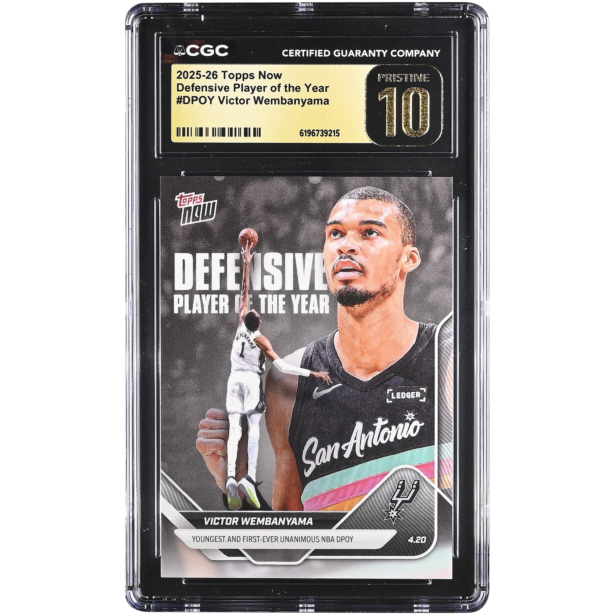 Victor Wembanyama San Antonio Spurs 2025-26 Topps Now Defensive Player of the Year #DPOY CGC Authenticated PRISTINE 10 Card