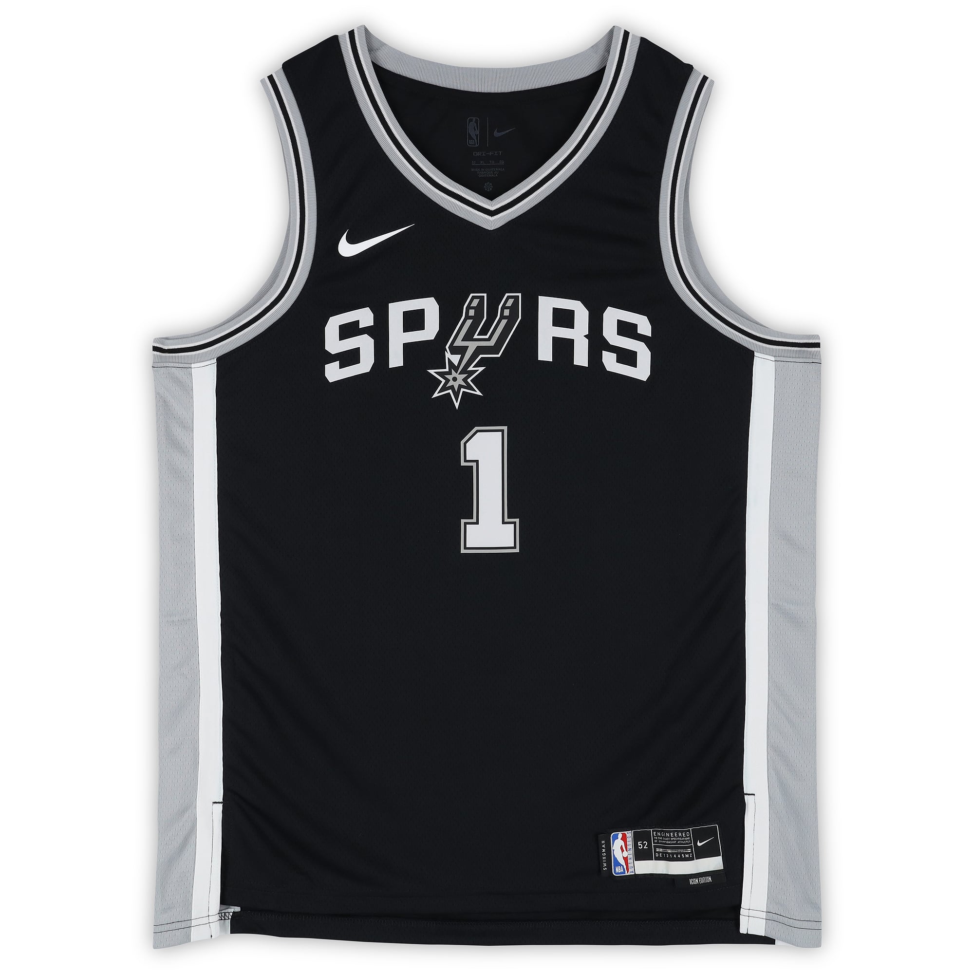 Maillot Swingman Nike Icon Edition noir autographié par Victor Wembanyama des San Antonio Spurs, avec plusieurs inscriptions - Édition limitée à 25 exemplaires