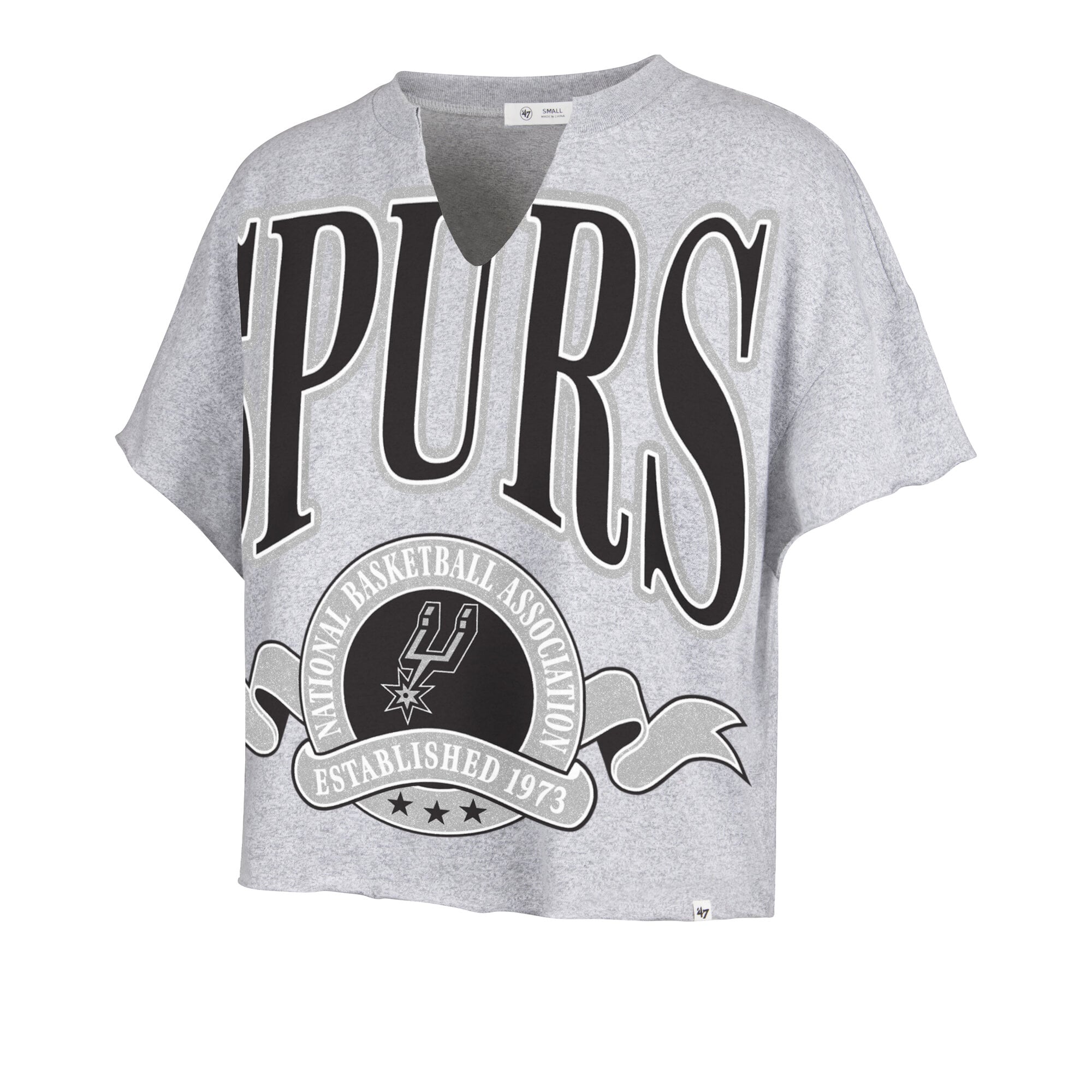 T-shirt oversize à col cranté pour femme, modèle '47 Gray San Antonio Spurs Banners Out