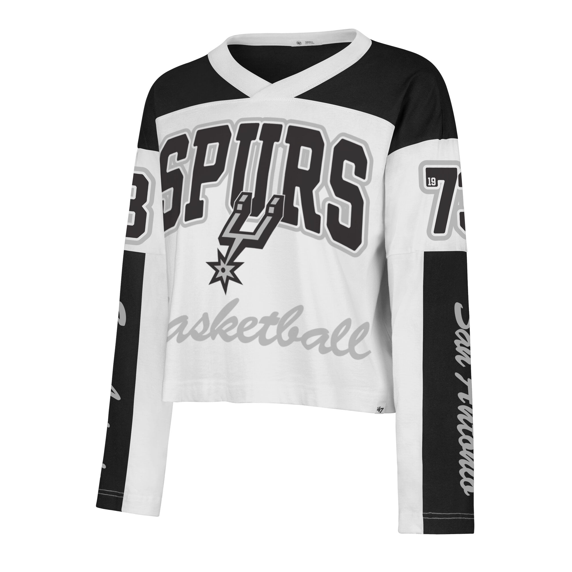 Women's '47  White San Antonio Spurs Cropped Exclamation Metro Jersey Long Sleeve T-Shirt