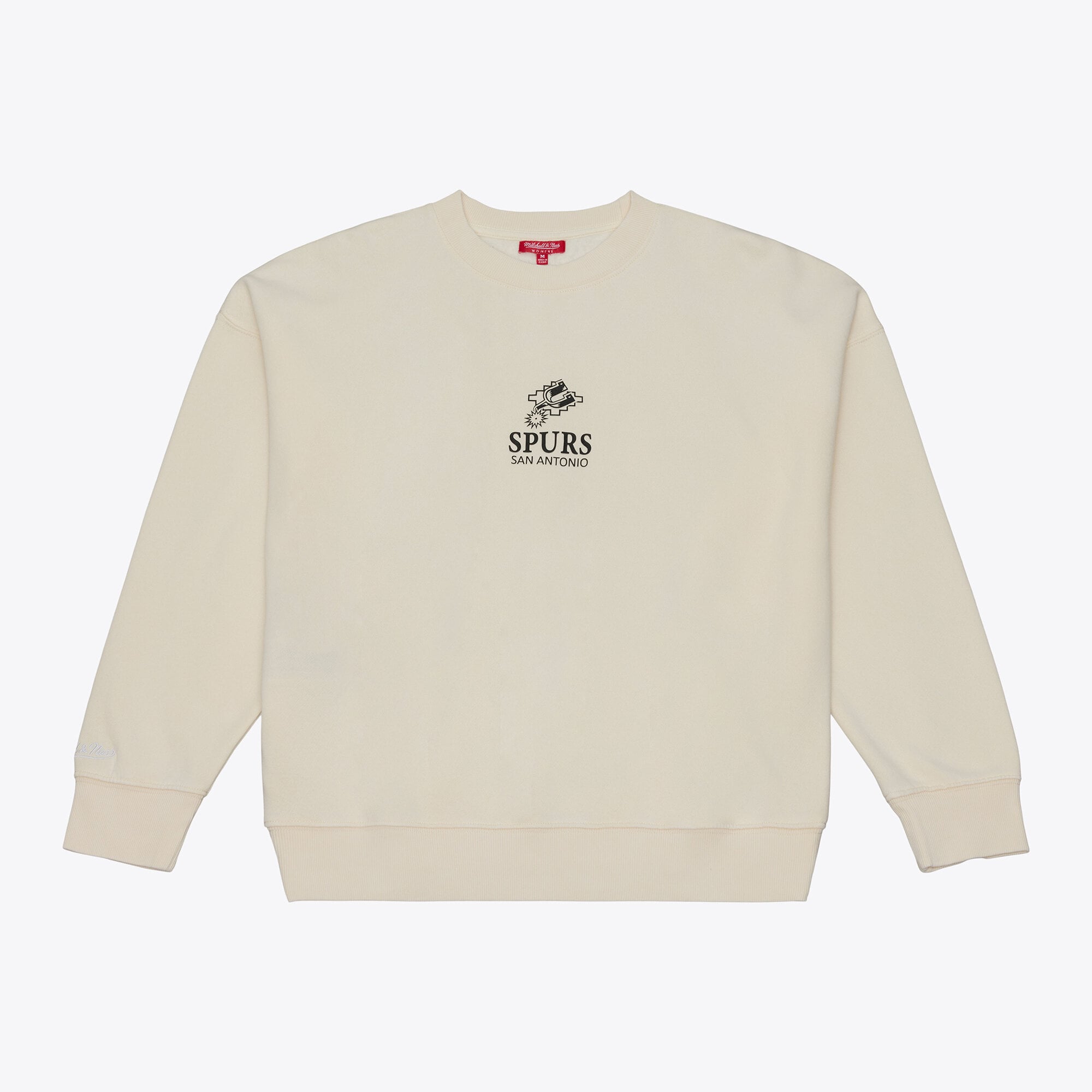 Women's Mitchell & Ness  Cream San Antonio Spurs Core Essentials Micro Logo Fleece Sweatshirt