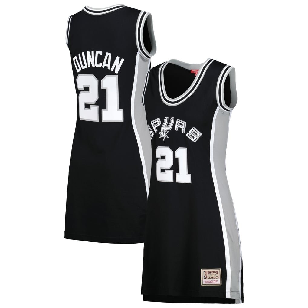 nba jersey dresses 2000s Women's Mitchell & Ness Tim Duncan Black San Antonio Spurs 1998 Hardwood Classics Name & Number Player Dress sequin jersey