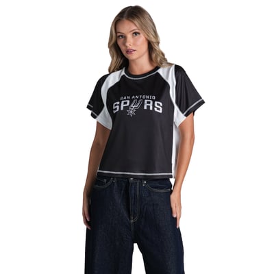  San Antonio Spurs The Wild Collective Women's Contrast Mesh Raglan Top - Black
