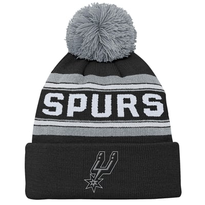 San Antonio Spurs Youth Backboard Jacquard Cuffed Knit Hat with Pom - Black