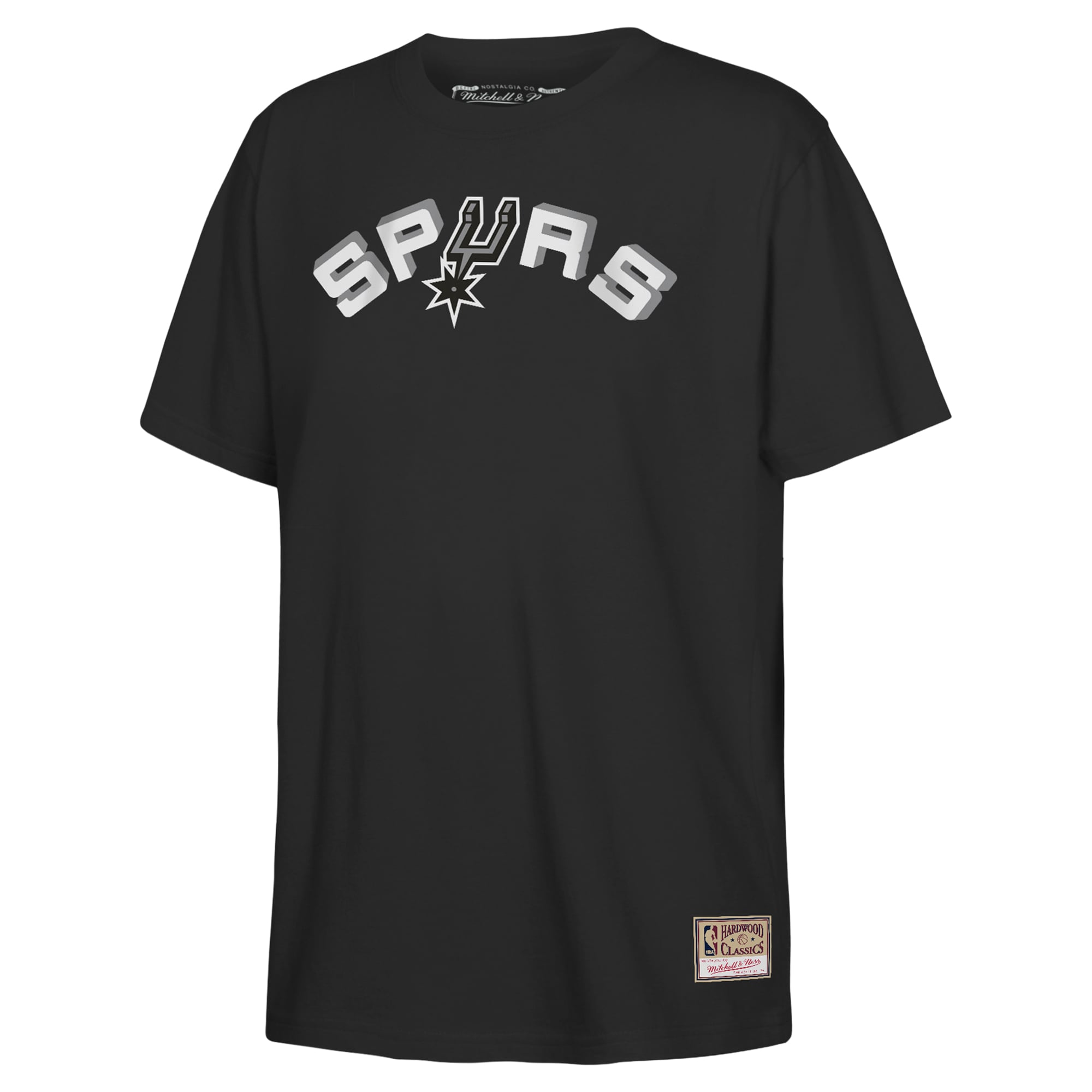 Youth Mitchell & Ness Black San Antonio Spurs Hardwood Classics Retro Logo T-Shirt