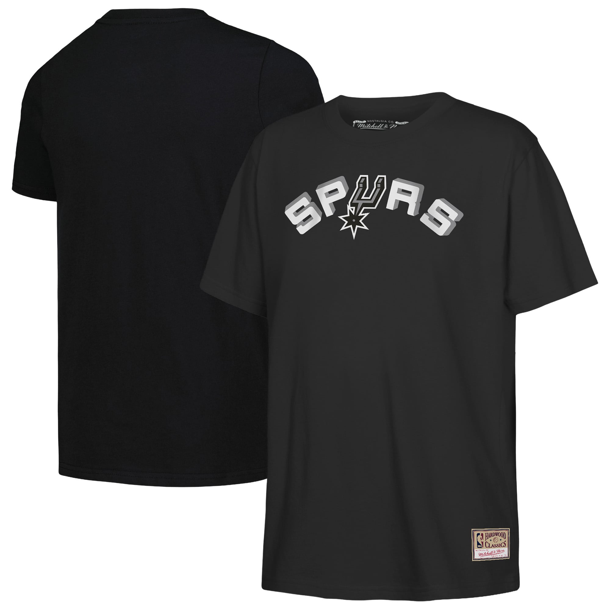 Youth Mitchell & Ness Black San Antonio Spurs Hardwood Classics Retro Logo T-Shirt