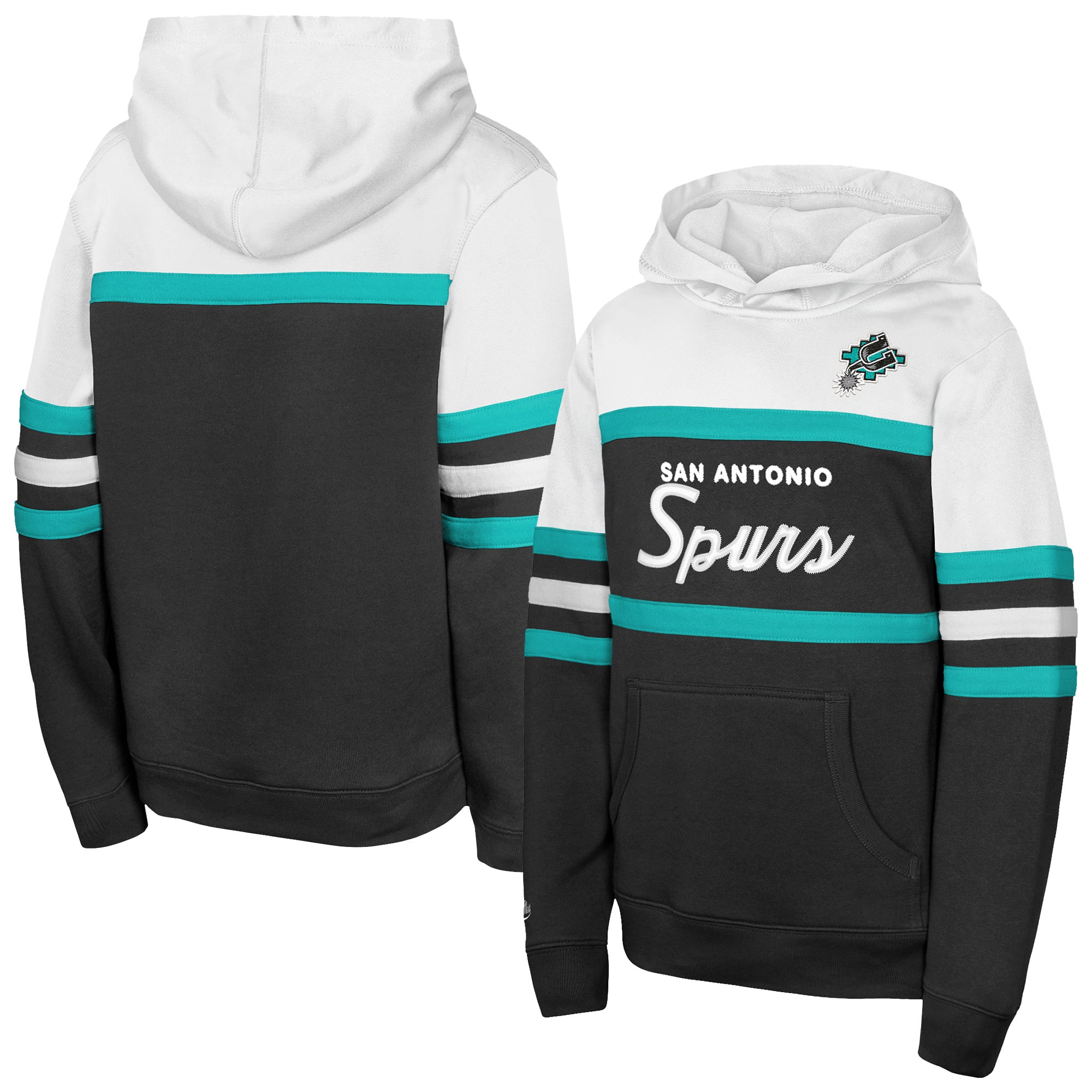 Youth Mitchell & Ness Black/White San Antonio Spurs Vintage Head Coach Hoodie