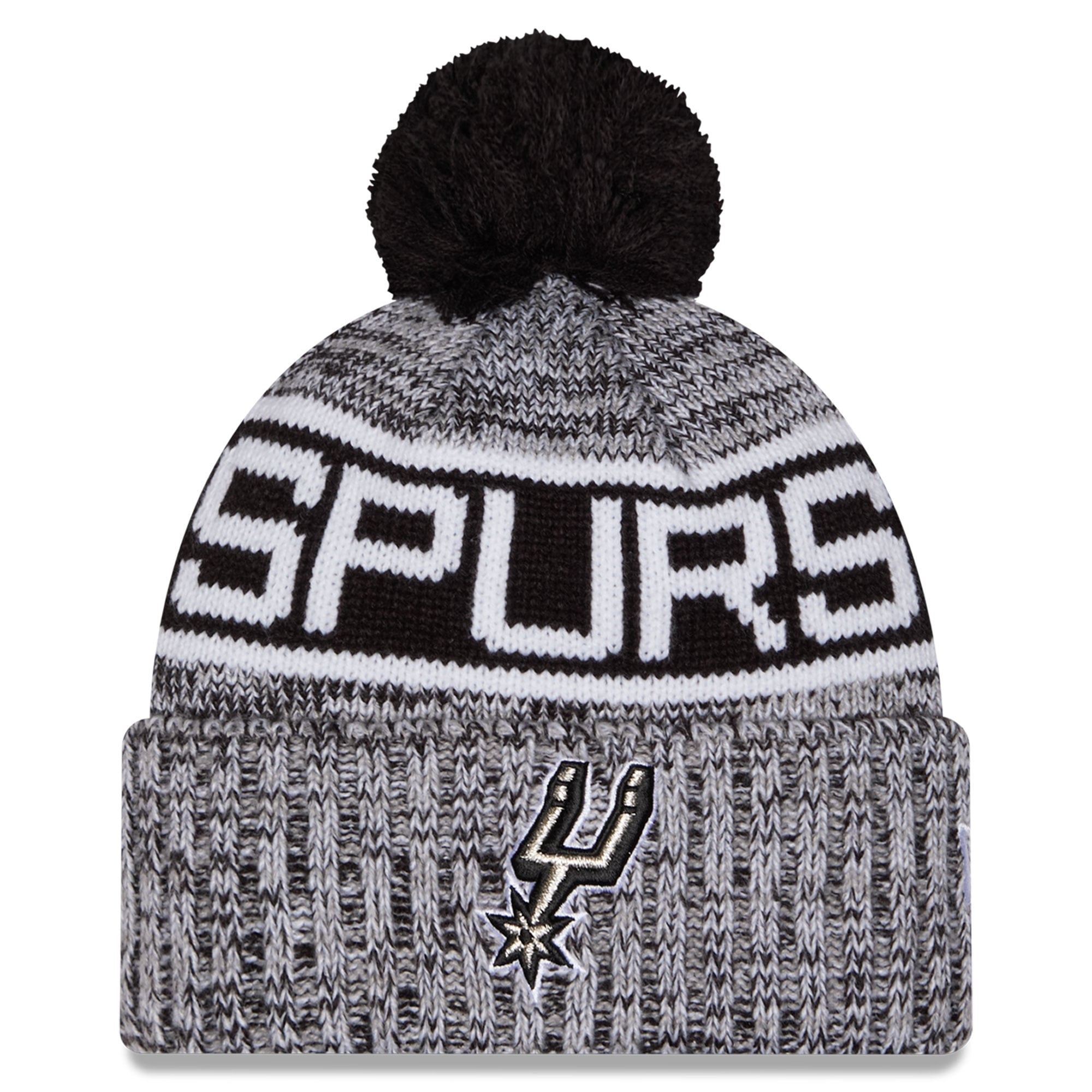 Bonnet à revers tricolore New Era noir San Antonio Spurs pour enfant, avec pompon