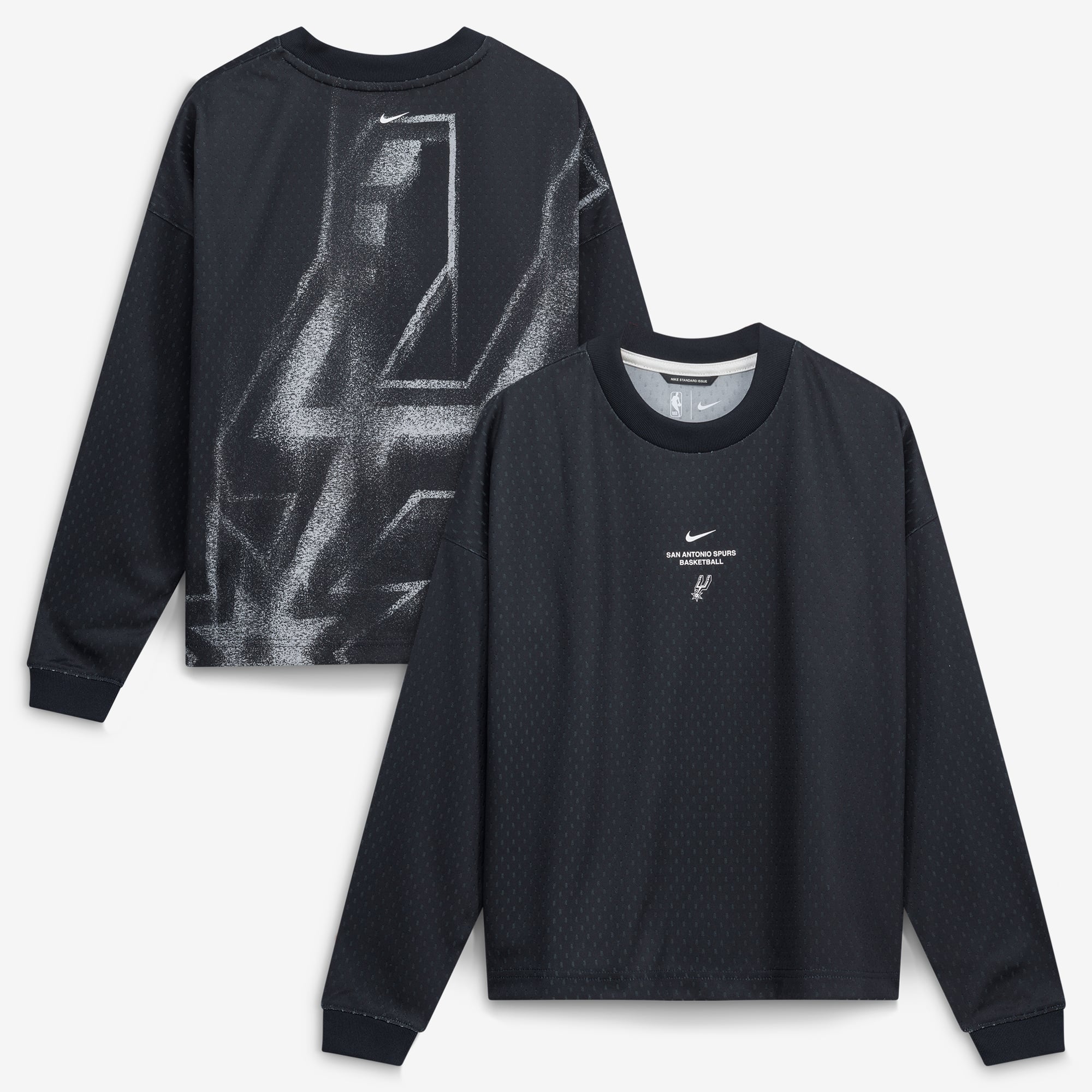 T-shirt à manches longues Nike noir San Antonio Spurs 2026 Standard Issue pour jeunes, performance d'avant-match