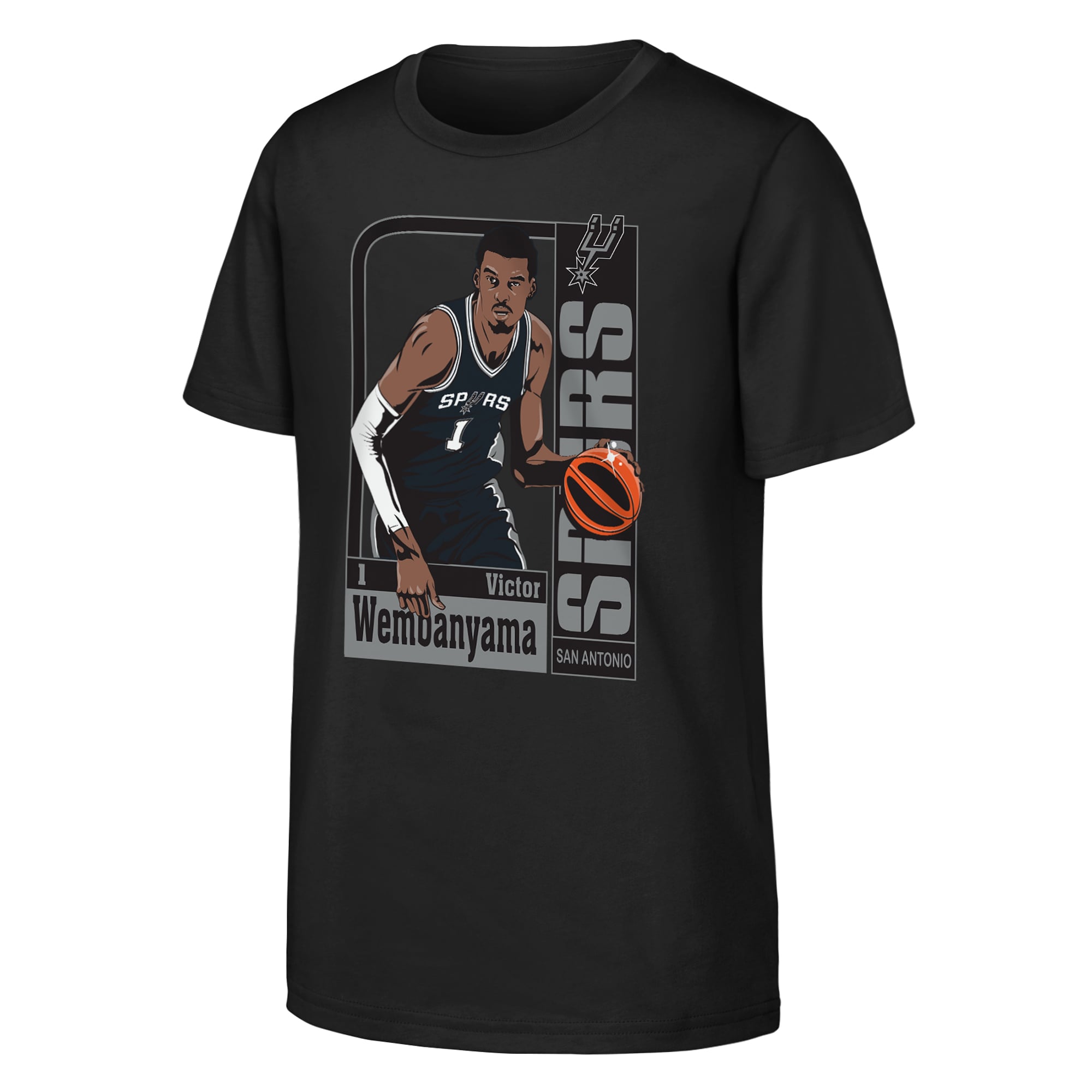 T-shirt noir Outerstuff Victor Wembanyama San Antonio Spurs Calling Card pour jeunes