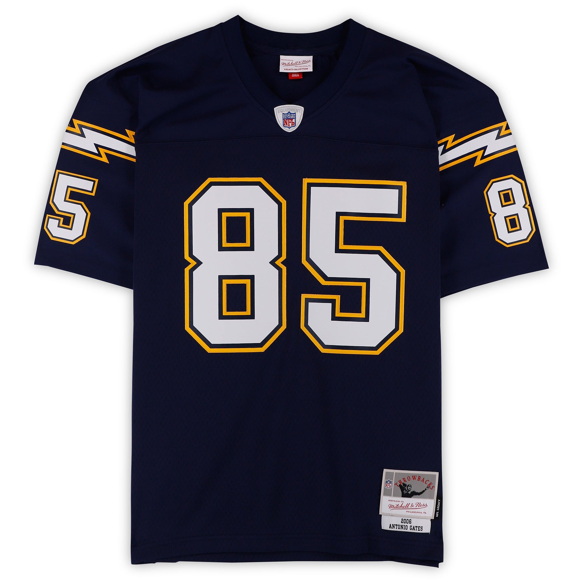 Maillot réplique Mitchell & Ness bleu marine 2006 autographié par Antonio Gates des Chargers de San Diego