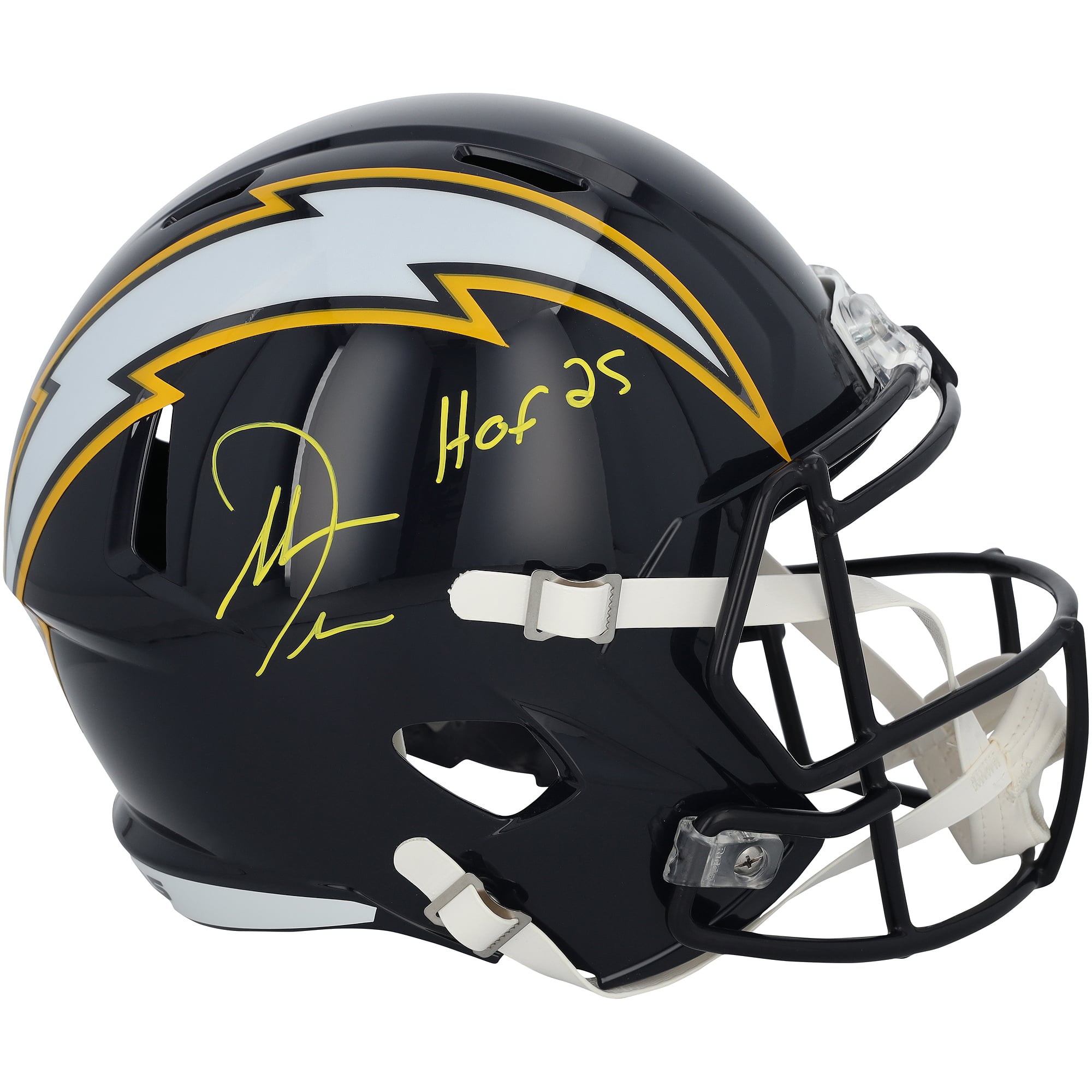 Casque réplique Riddell 2025 Alternate Speed ​​autographié par Antonio Gates des Chargers de San Diego, avec inscription « HOF 25 ».