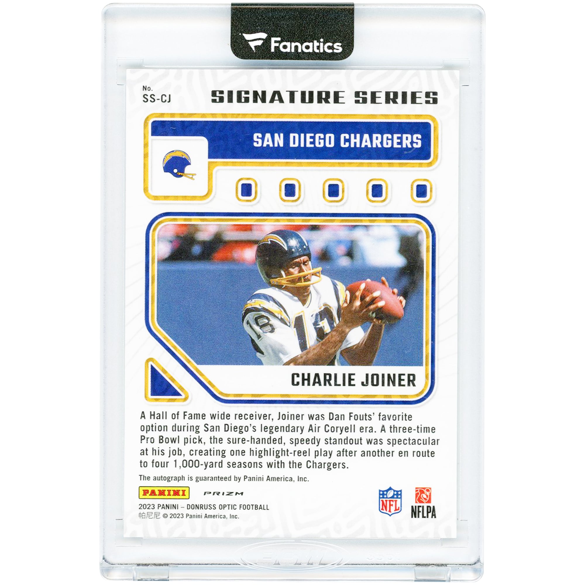 Charlie Joiner San Diego Chargers Autographed 2023 Panini Donruss Optic Signature Series #SS-CJ Card