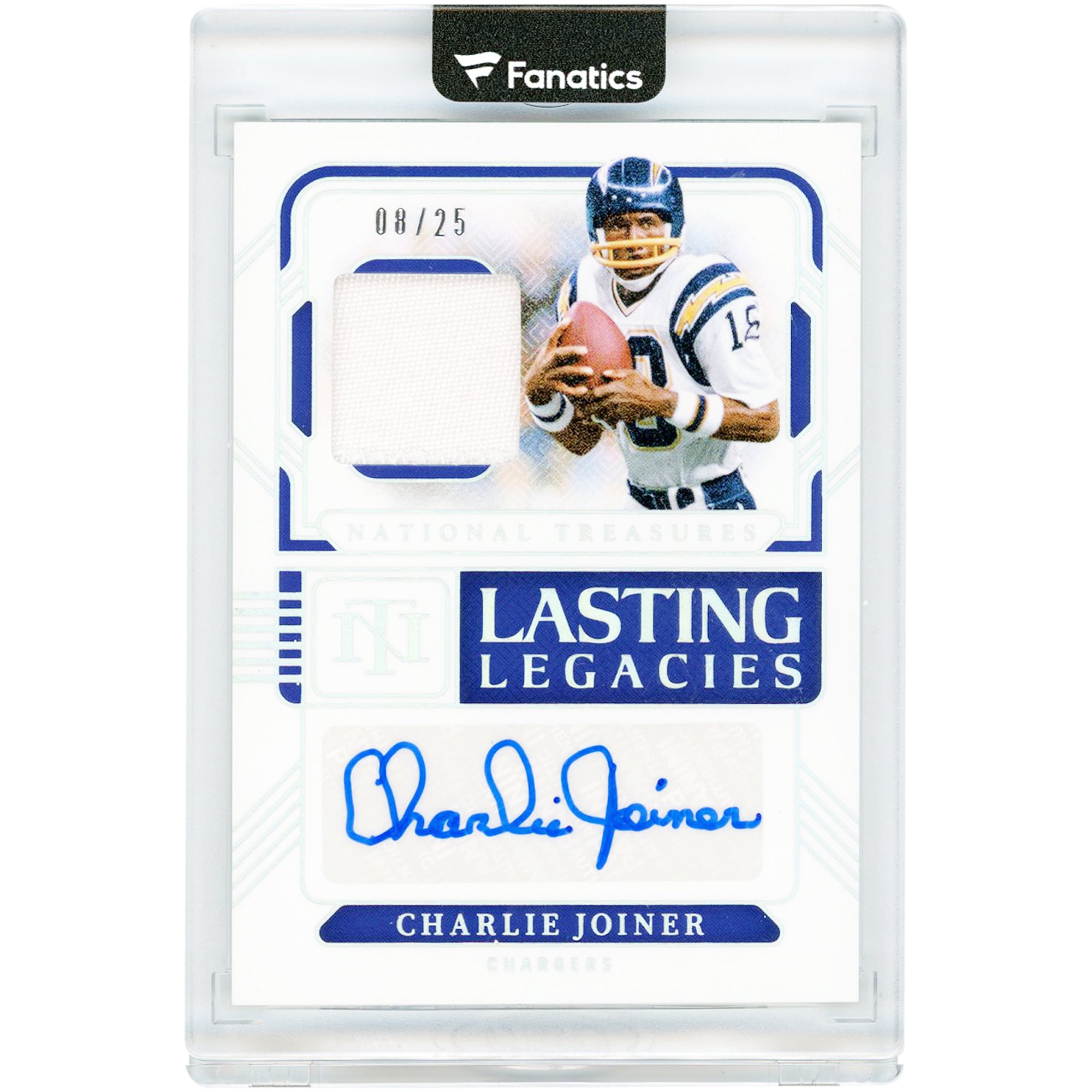 Charlie Joiner San Diego Chargers Autographed 2024 Panini National Treasures Lasting Legacies Jersey Relic #LL-CJR #8/25 Card