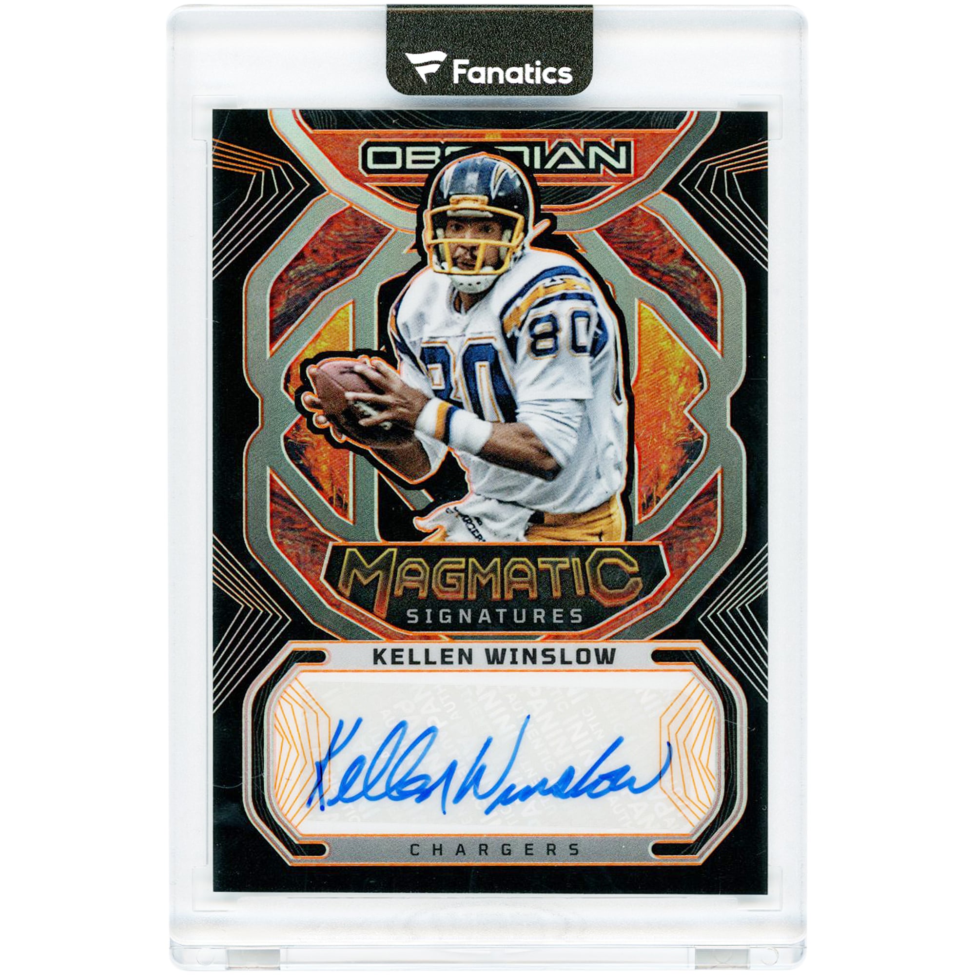 Carte autographiée de Kellen Winslow (San Diego Chargers) - Panini Obsidian Magmatic 2023 #MAG-KWI #7/49