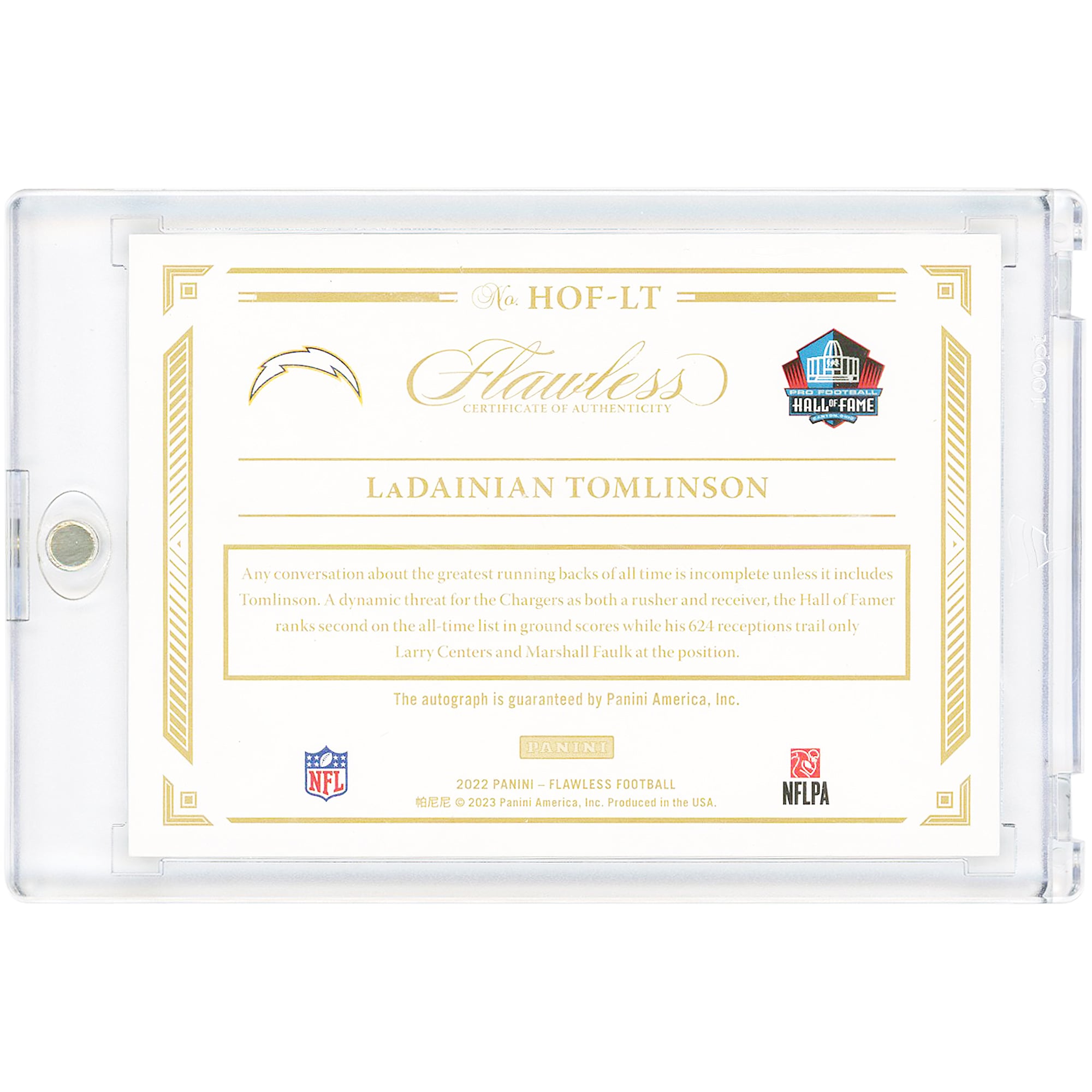 LaDainian Tomlinson San Diego Chargers Autographed 2022 Panini Flawless Hall of Fame #HOF-LT #10/15 Card