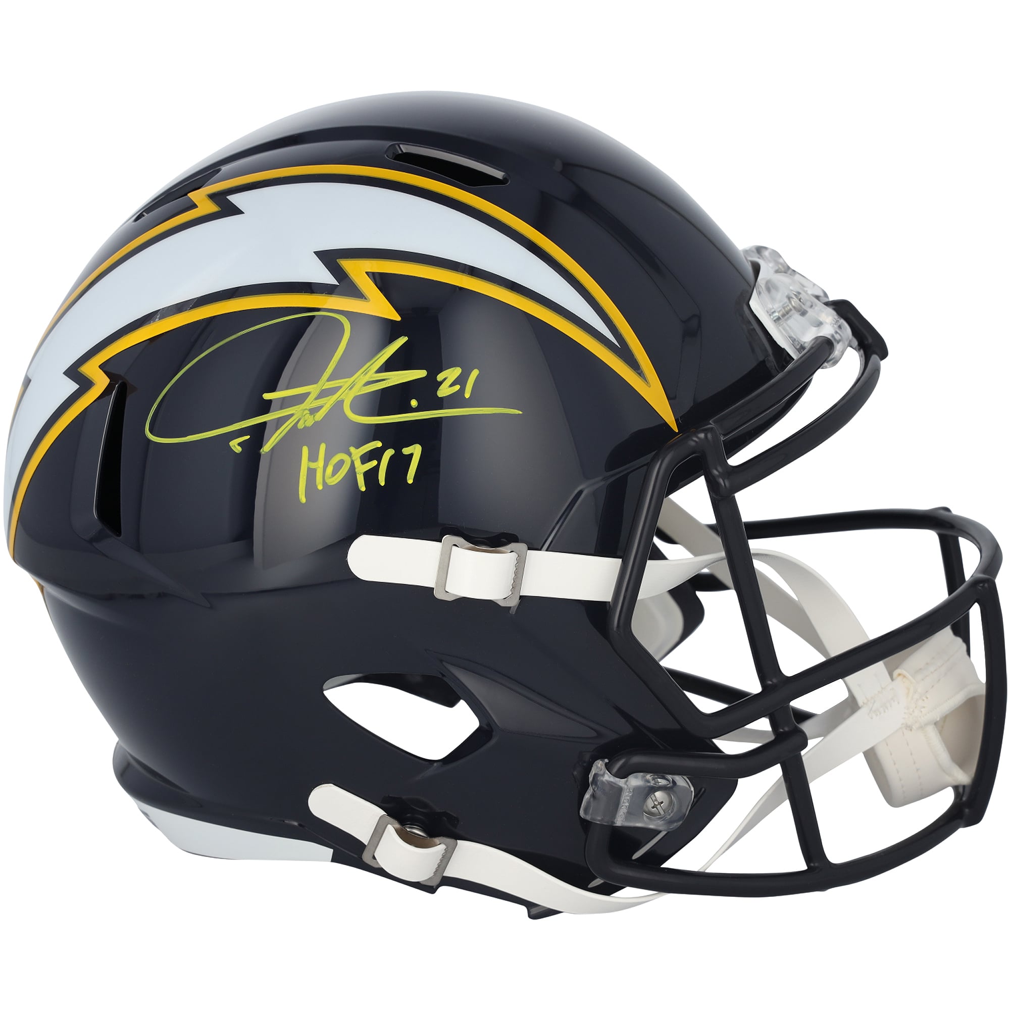 Casque réplique Riddell 2025 Alternate Speed ​​autographié par LaDainian Tomlinson des Chargers de San Diego avec inscription « HOF 17 »