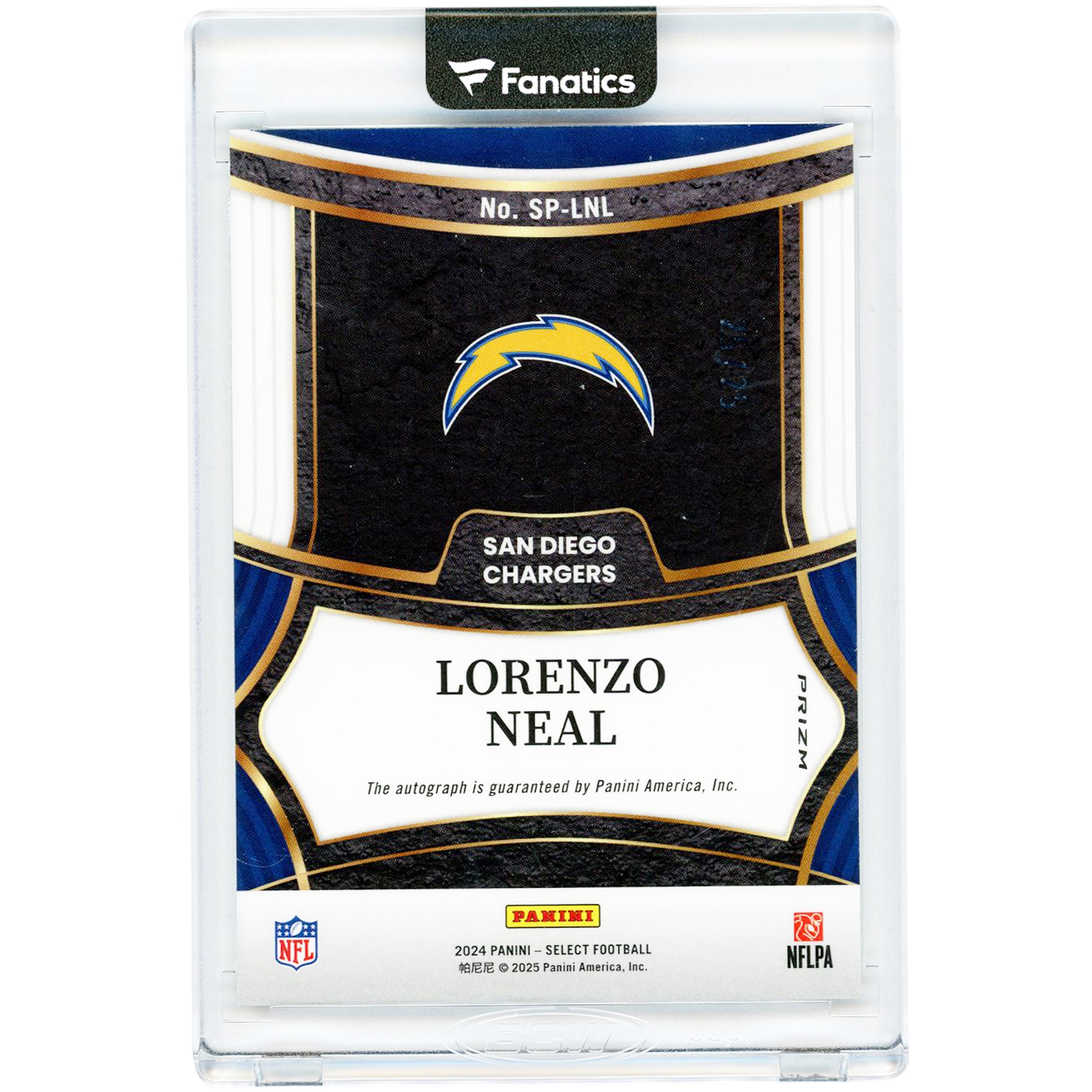 Carte autographiée de Lorenzo Neal (San Diego Chargers) 2024 Panini Select Signatures Tie-Dye Prizm #SP-LNL #25/25