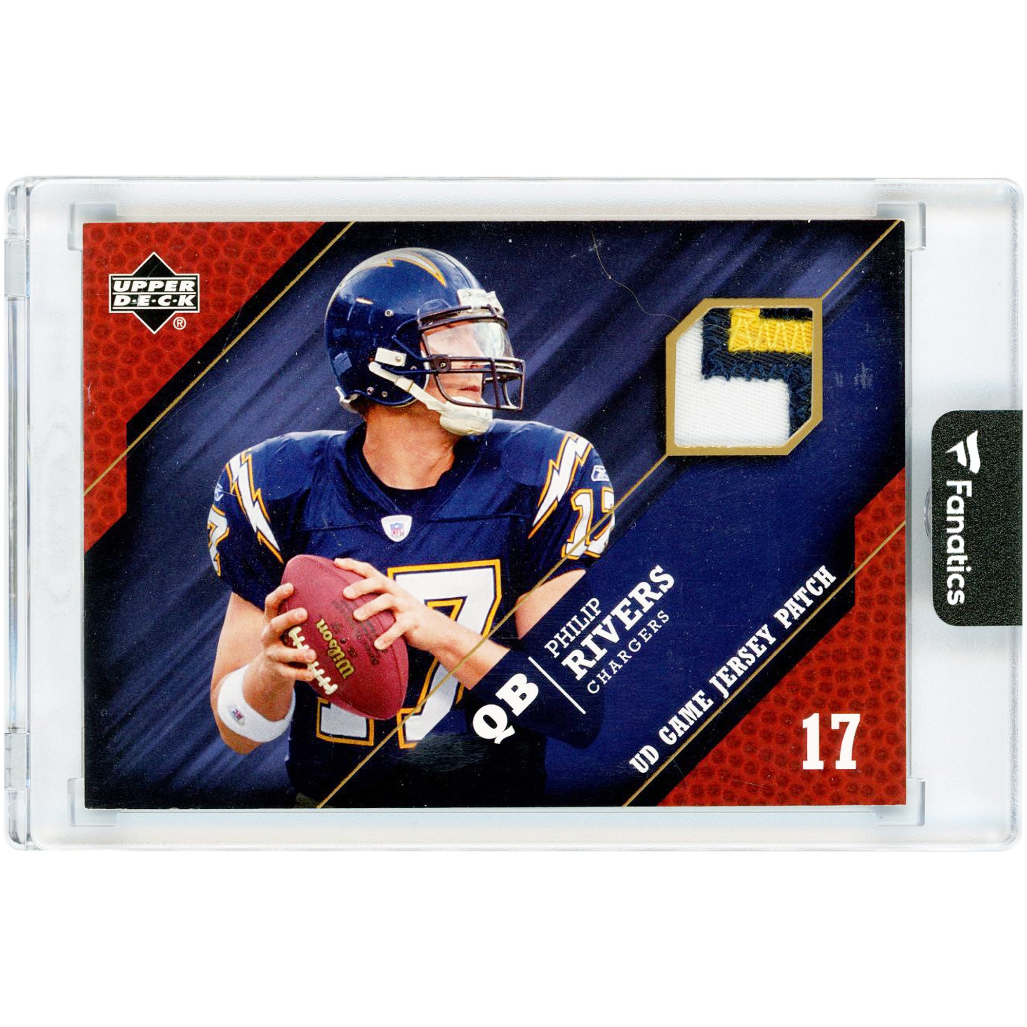 Carte de collection Philip Rivers San Diego Chargers 2005 Upper Deck UD Game Jersey Patch Game Used Tri-Color Relic #GJP-PR