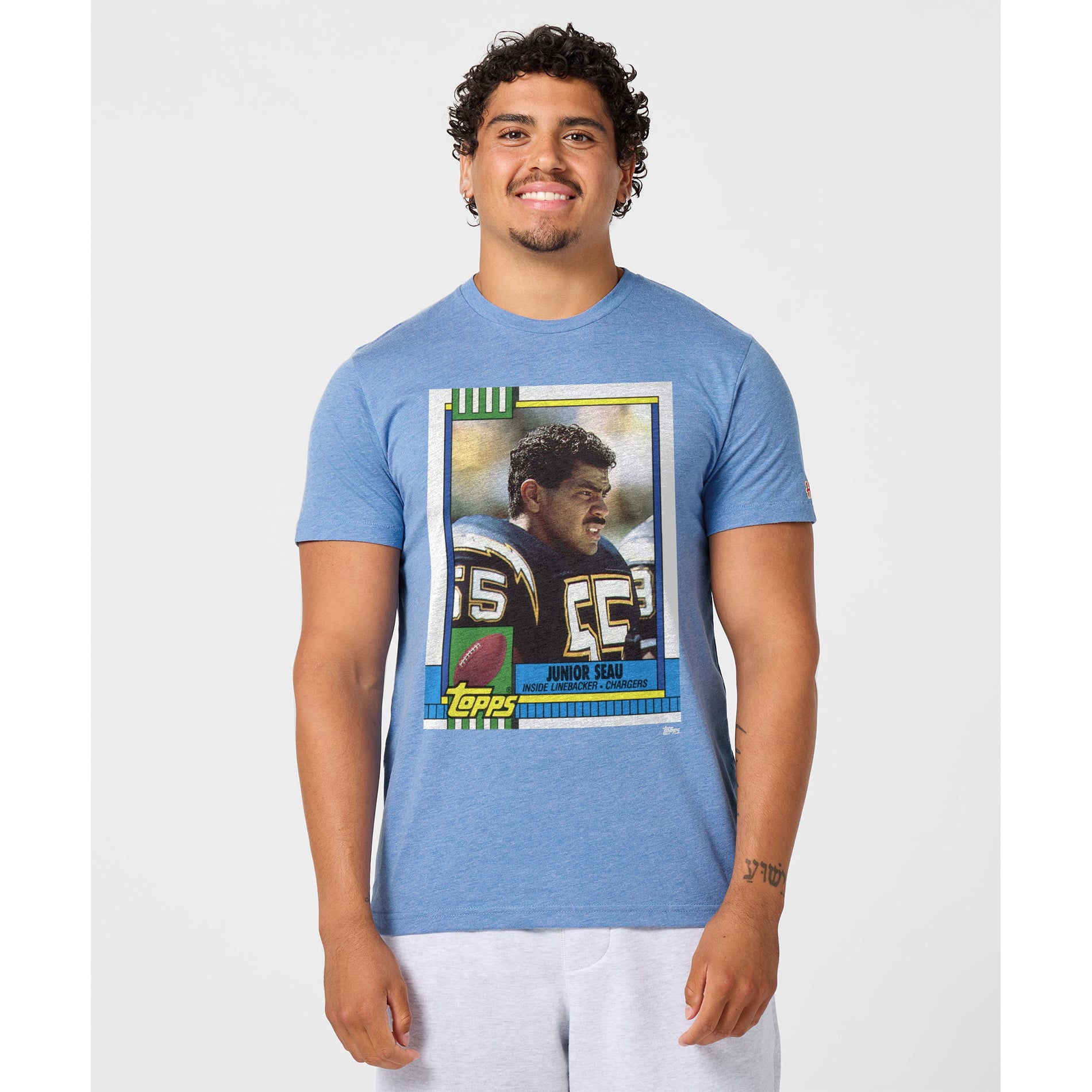 T-shirt unisexe Homage Junior Seau bleu poudré San Diego Chargers NFL Topps Trading Card Tri-Blend