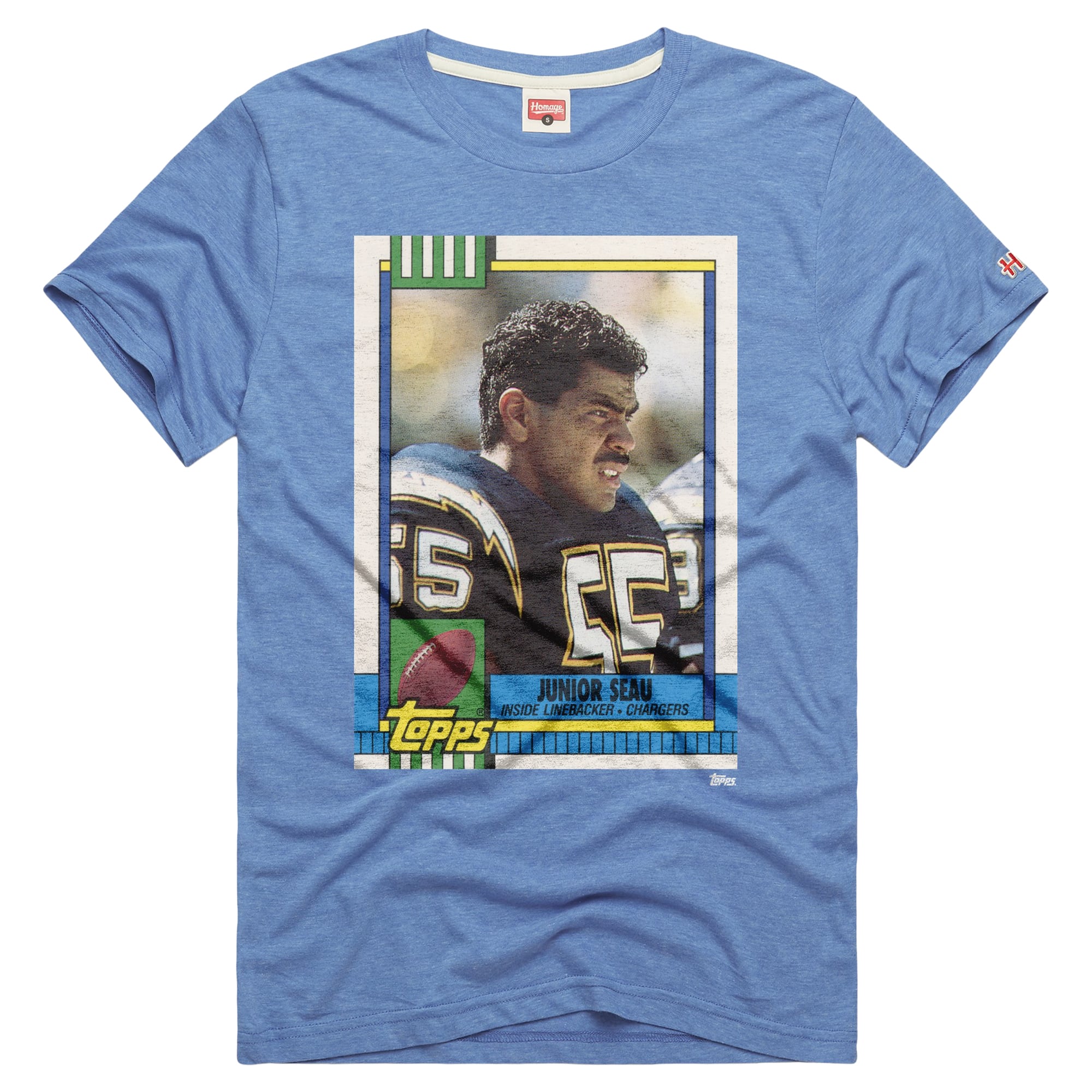T-shirt unisexe Homage Junior Seau bleu poudré San Diego Chargers NFL Topps Trading Card Tri-Blend