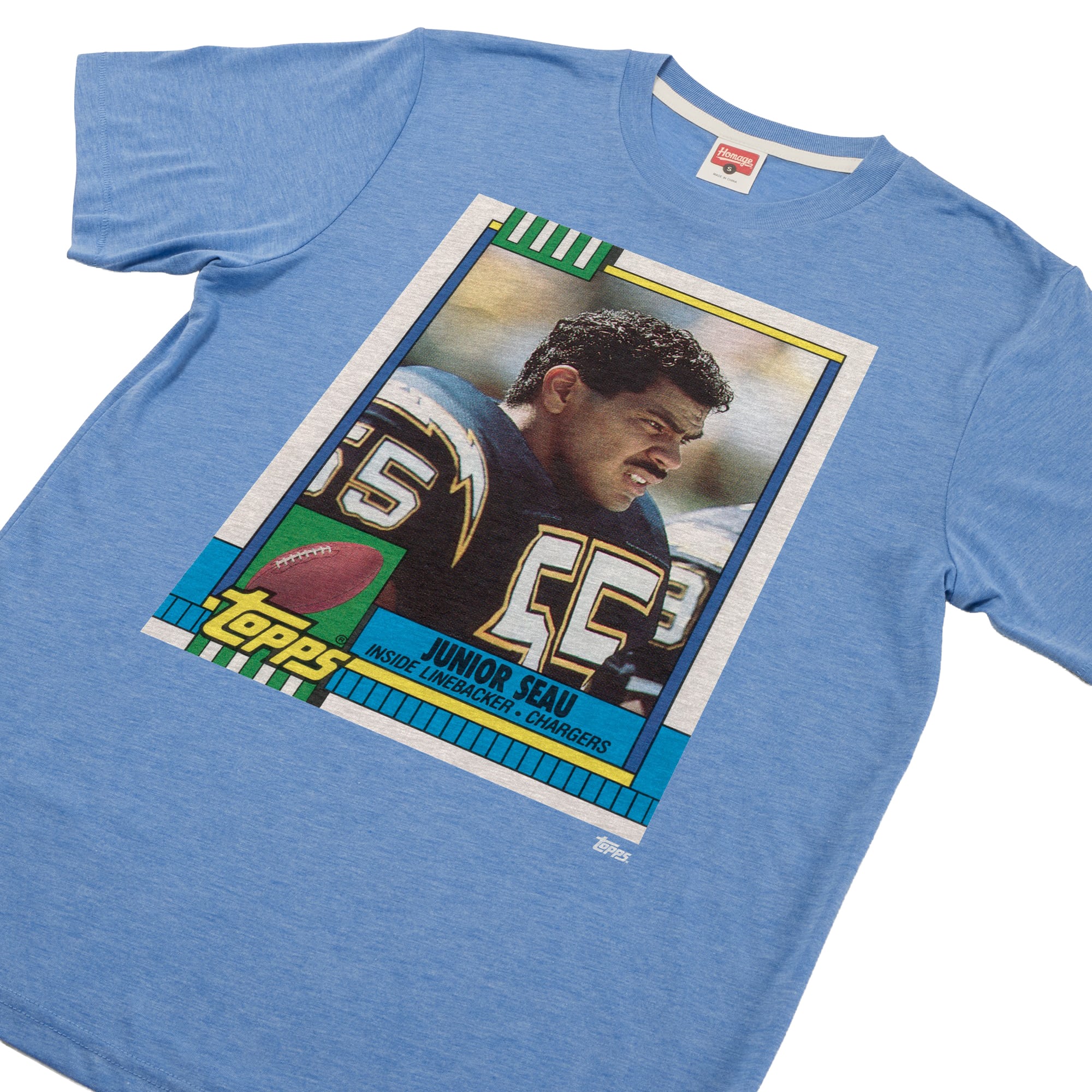 T-shirt unisexe Homage Junior Seau bleu poudré San Diego Chargers NFL Topps Trading Card Tri-Blend