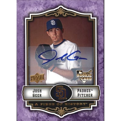 2009 UD A Piece of History Rookie Autographs Violet #118 Josh Geer