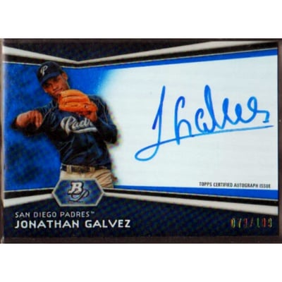 2012 Bowman Platinum Prospect Autographs Blue Refractors #JG Jonathan Galvez